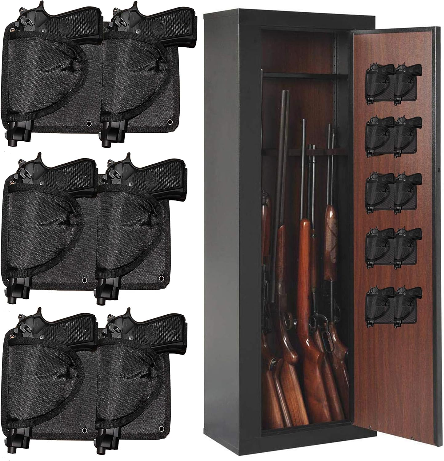 Pack of 3 Universal Double Holster Hold 6 Pistols - Safely Mount a Handgun Almost Anywhere -Sets of Screws included for mounting on surfaces of metal, wooden, concrete- Holds Nearly Any Size Pistols