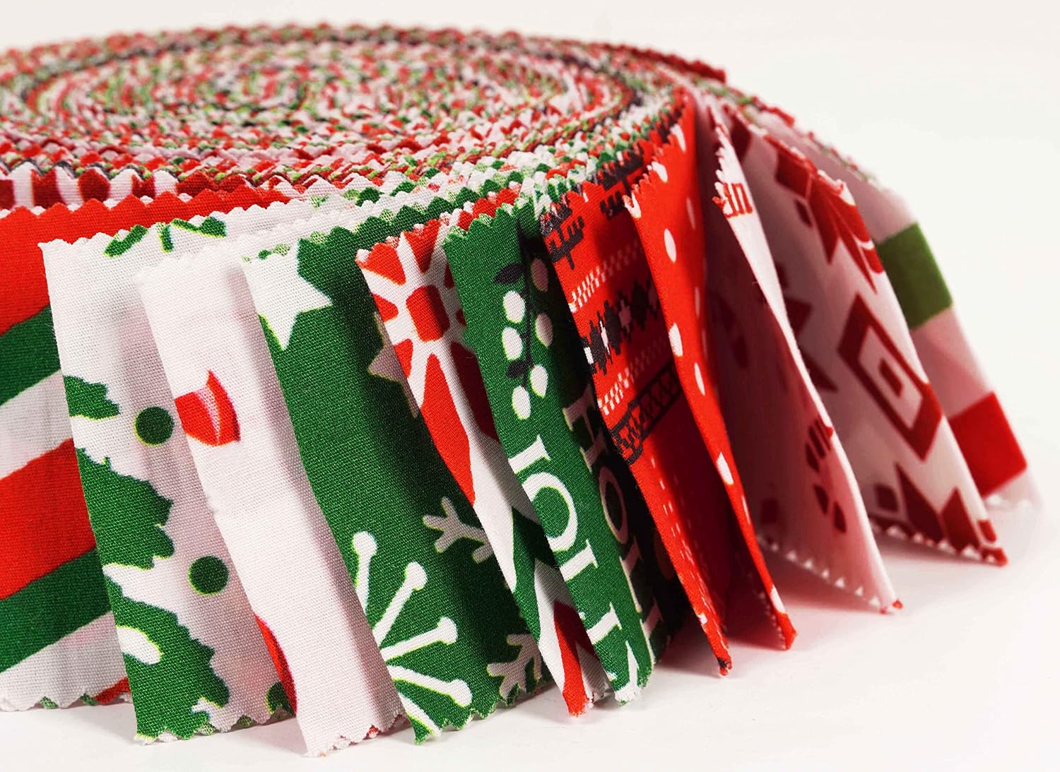 Soimoi 40Pcs Christmas Print Cotton Precut Fabrics for Quilting Craft Strips 2.5x42inches Jelly Roll - Red & Green