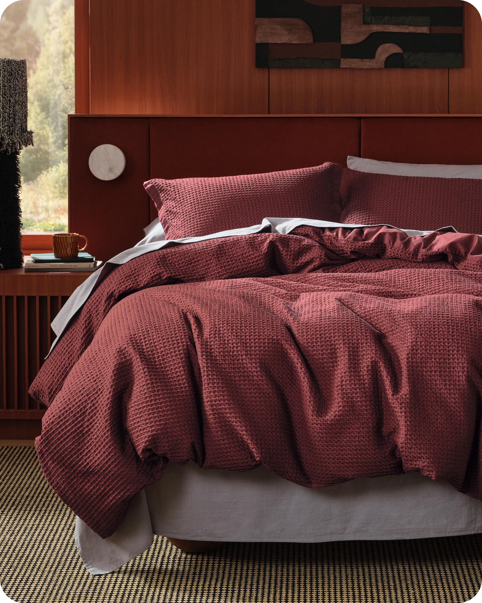 Bedsure Cotton Duvet Cover King - 100% Cotton Waffle Weave Maroon Red Duvet Cover King Size, PureWoven Breathable Bedding Set for All Season, 3 Pieces