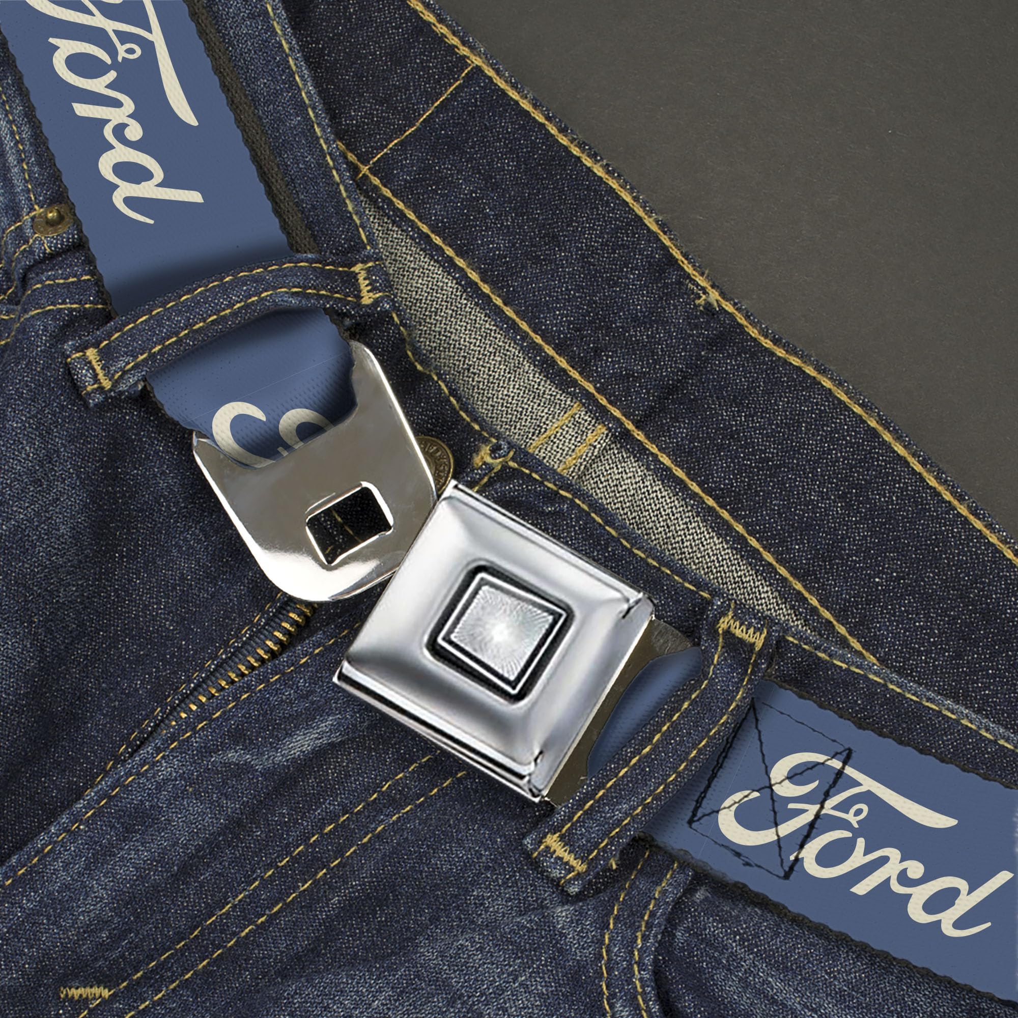 Ford Belt, Seatbelt Buckle, Ford Script Blue White