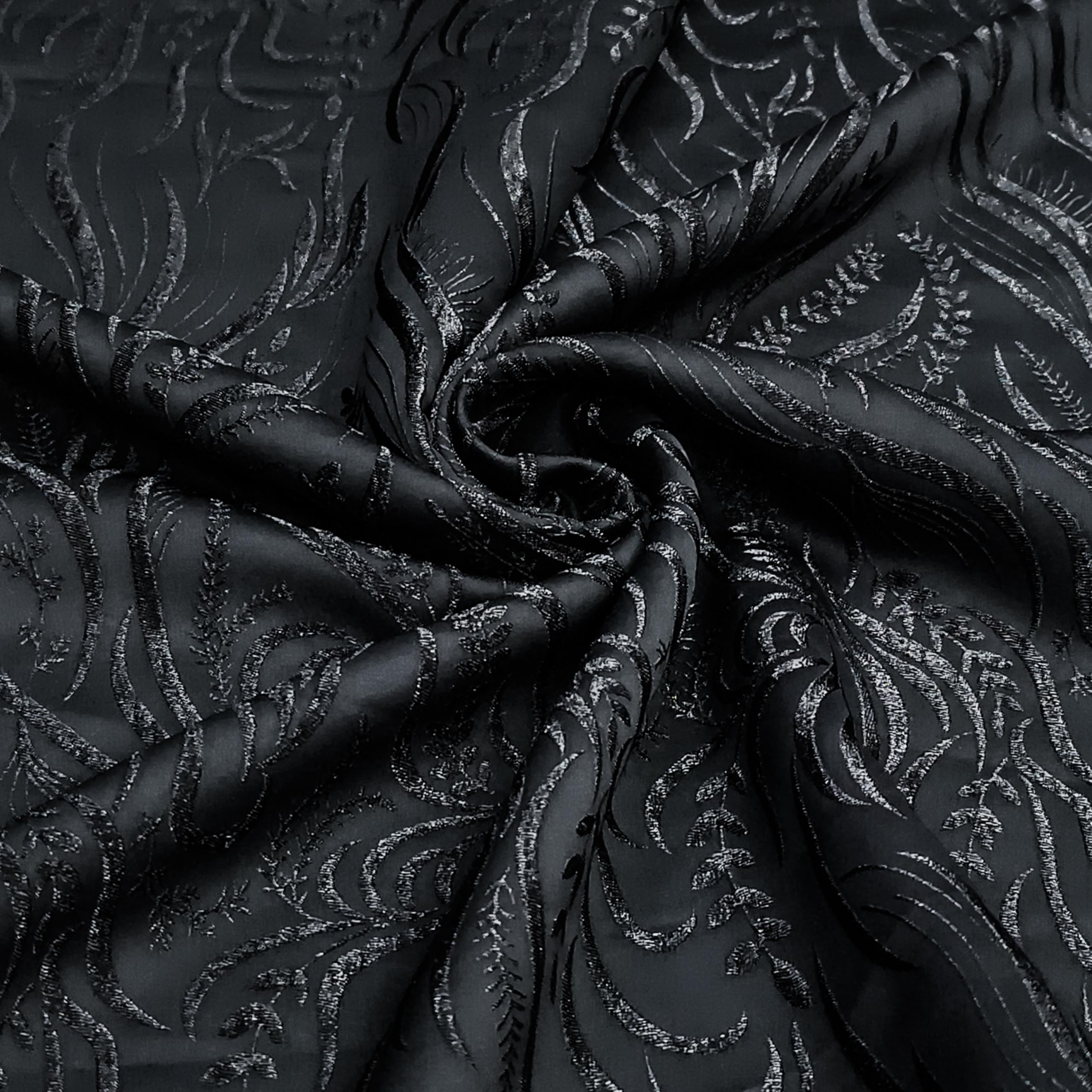 Black Embossed Jacquard Textile – 65" Wide, 3 Meter Cut for Kurta, Sherwani & Modest Fashion-image-0