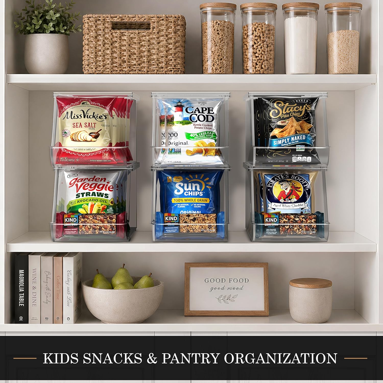 Sorbus Stackable Snack Organizer Bins Open Front – Clear Pantry Storage Bins for Chips, Snacks & Food Pouches – Kitchen Pantry Organizer (2 Pack)