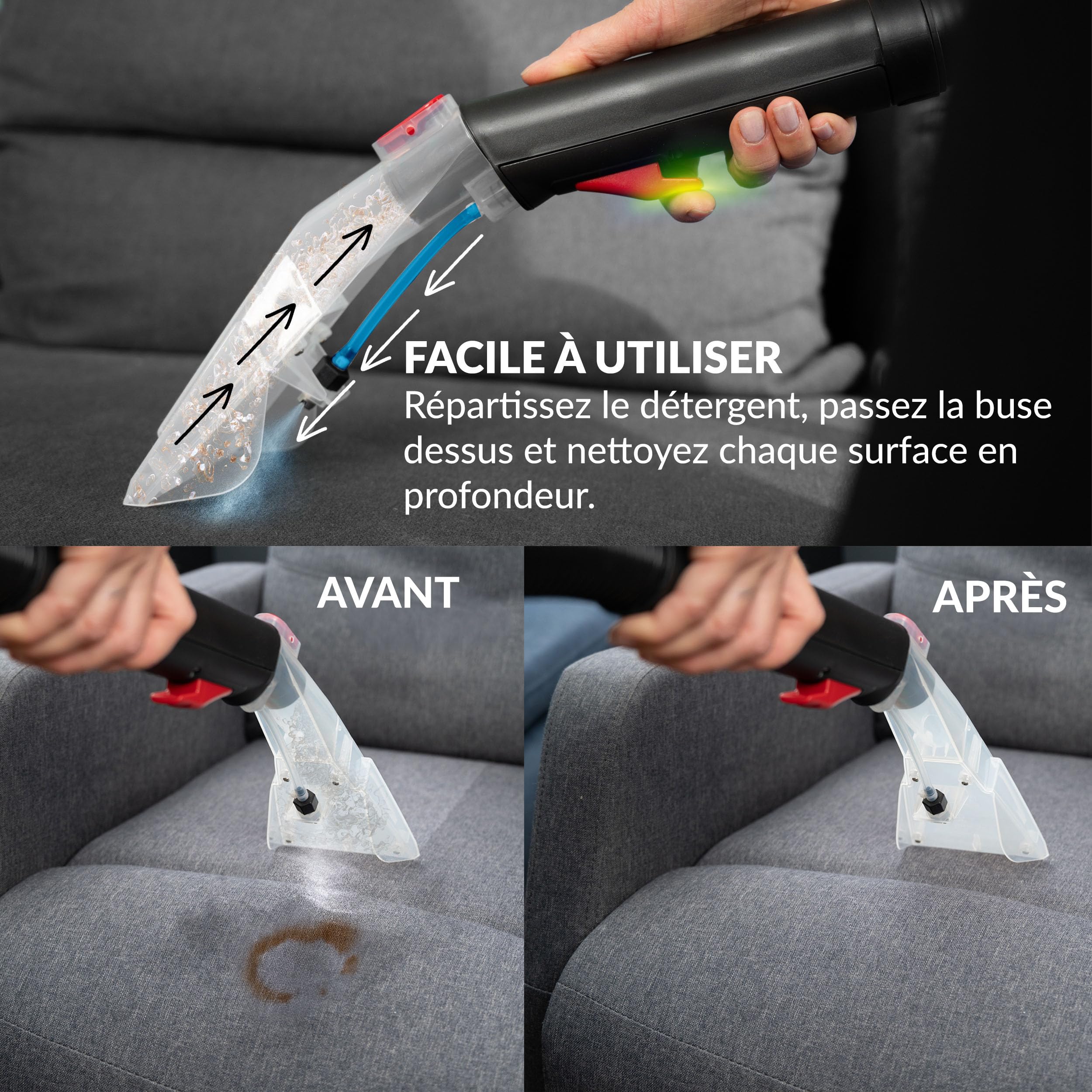 LEHMANN Shampouineuse avec Réservoir de 20L, 1600 W, Aspirateur Injecteur-extracteur avec filtre HEPA, Réservoir à détergent de 4,3L, Aspirateur nettoyeur pour Tapis, Canapé, Matelas et Voiture