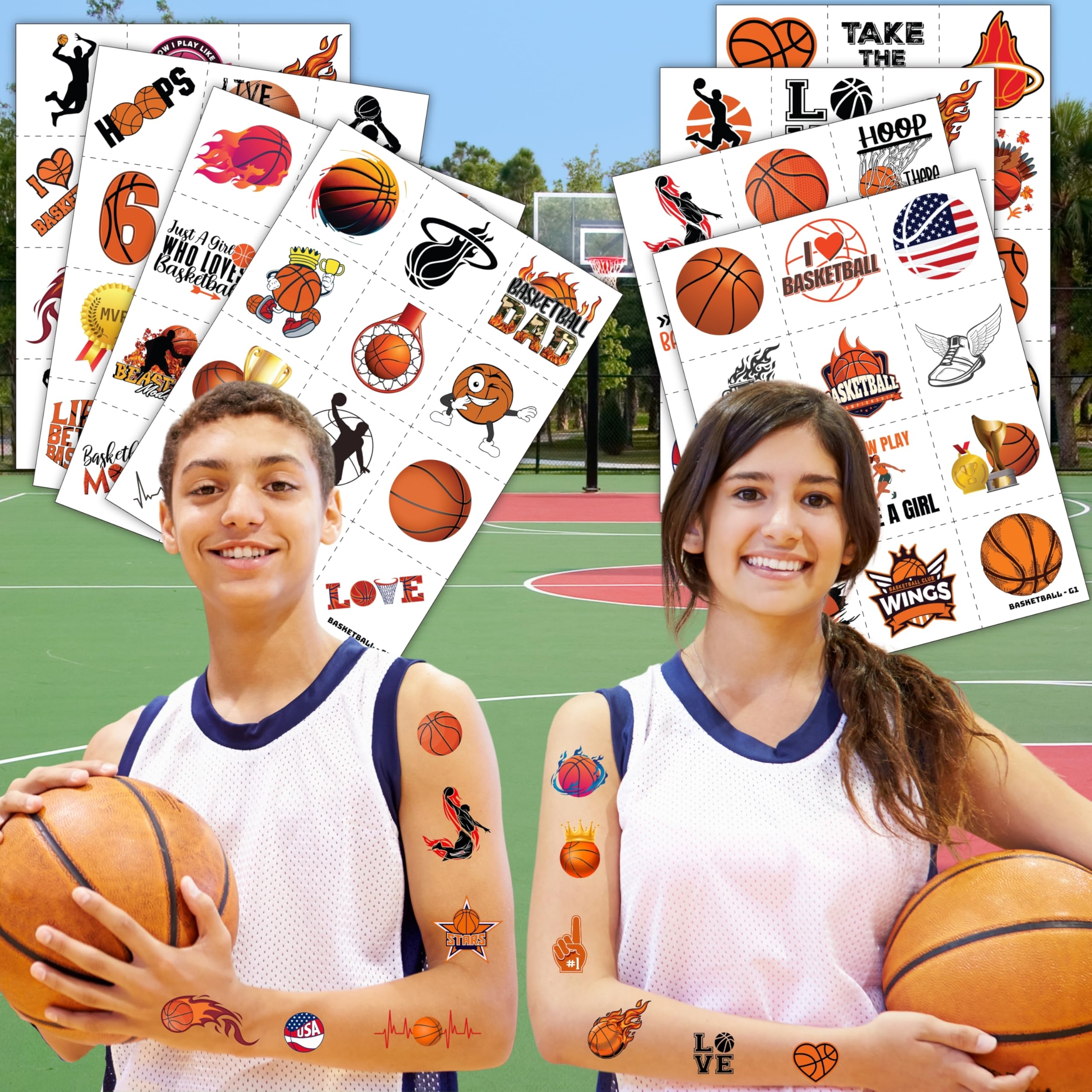 Pre-Cut Basketball Temporary Tattoos - Olympic MVP Sports Game -Themed Stickers for Kids' Birthday Party Supplies, Decorations, Favors, and Prizes - Cute Gifts for Boys and Girls
