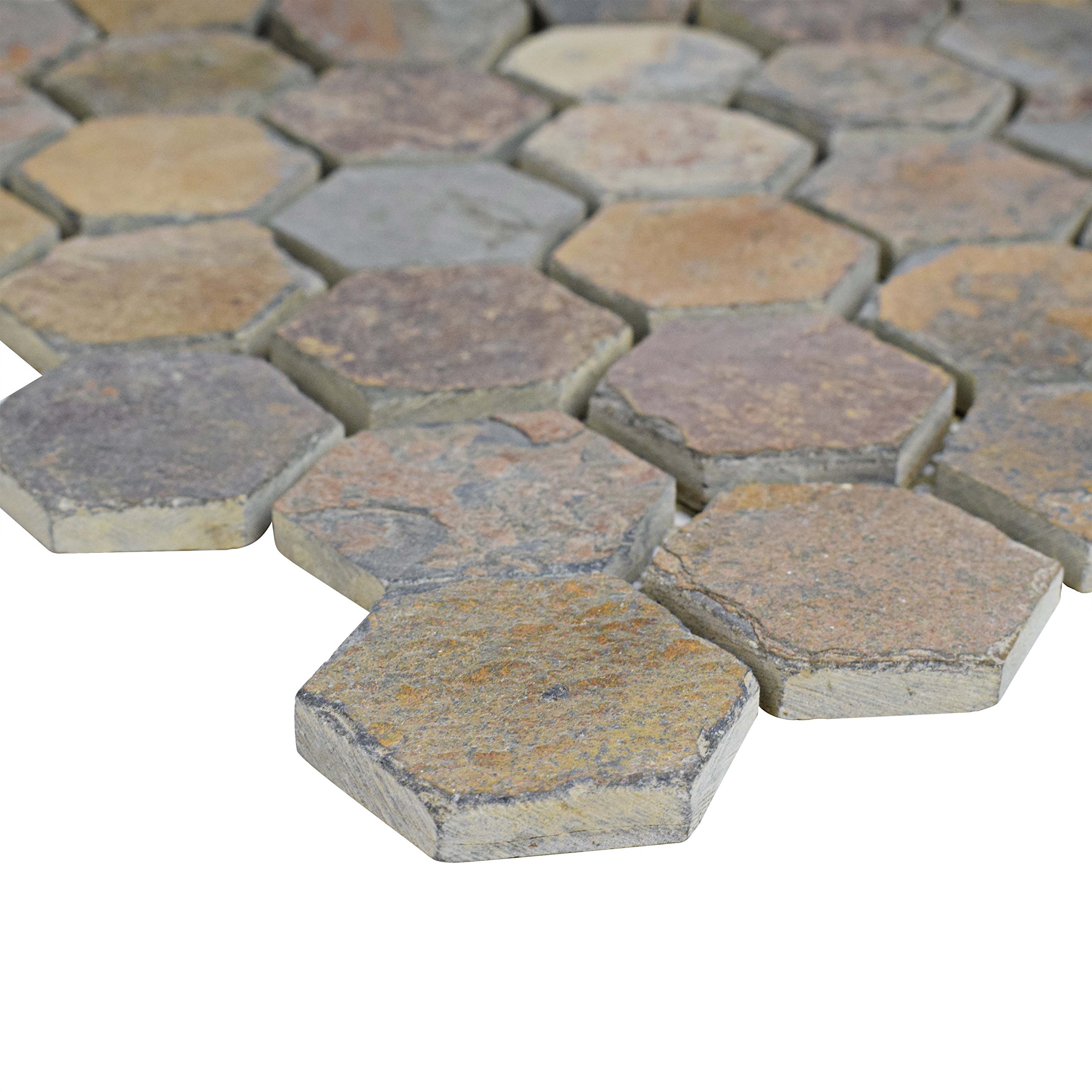 SomerTile SCRHXSM Cliff Hexagon Multi Slate Natural Stone Mosaic