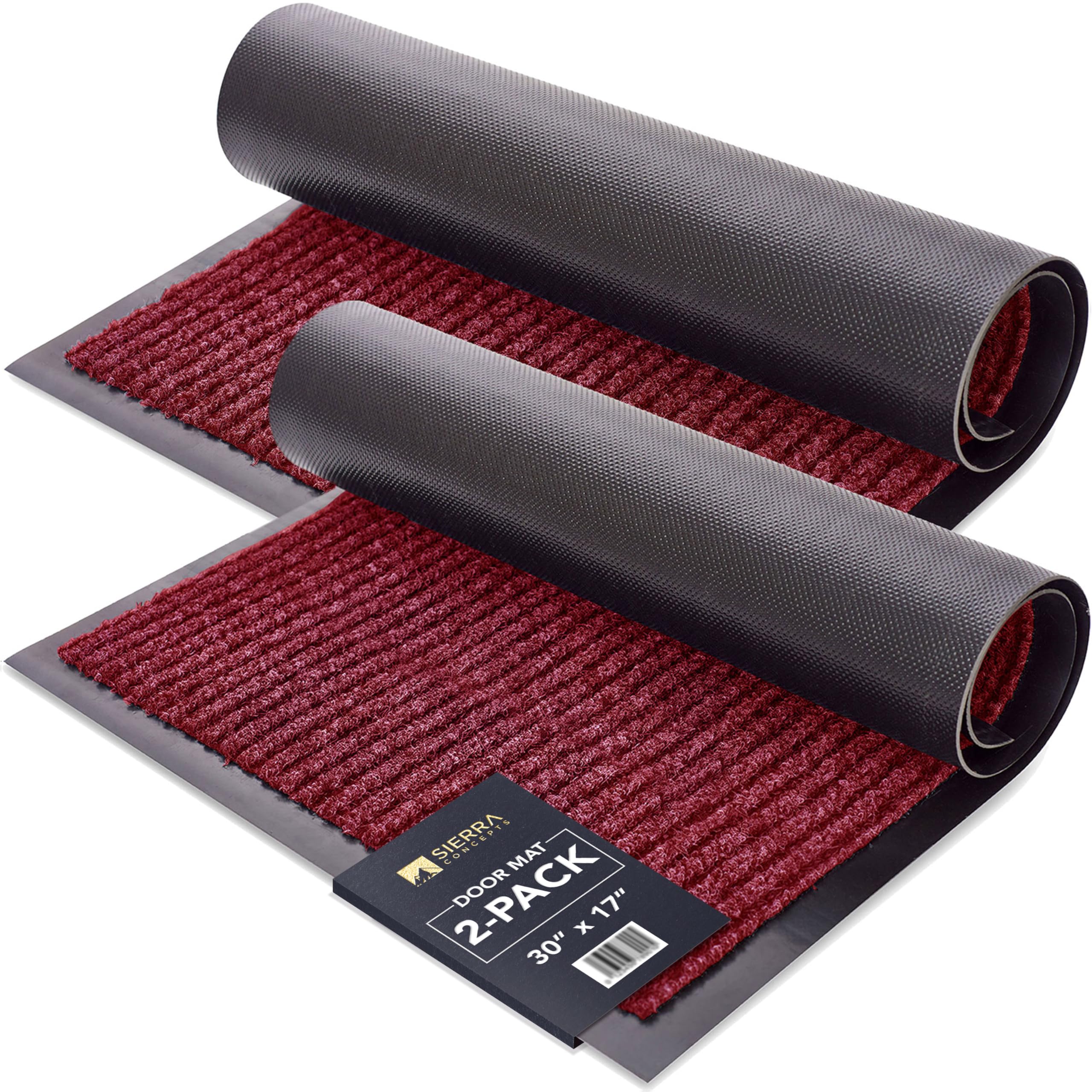 Sierra Concepts Front Door Mat Welcome Floor Mats - Entryway Indoor Outdoor Entrance Doormat, Patio, Porch, Muddy Shoe, Inside Outside Low Profile, 30x17 inches, 2-Pack Red