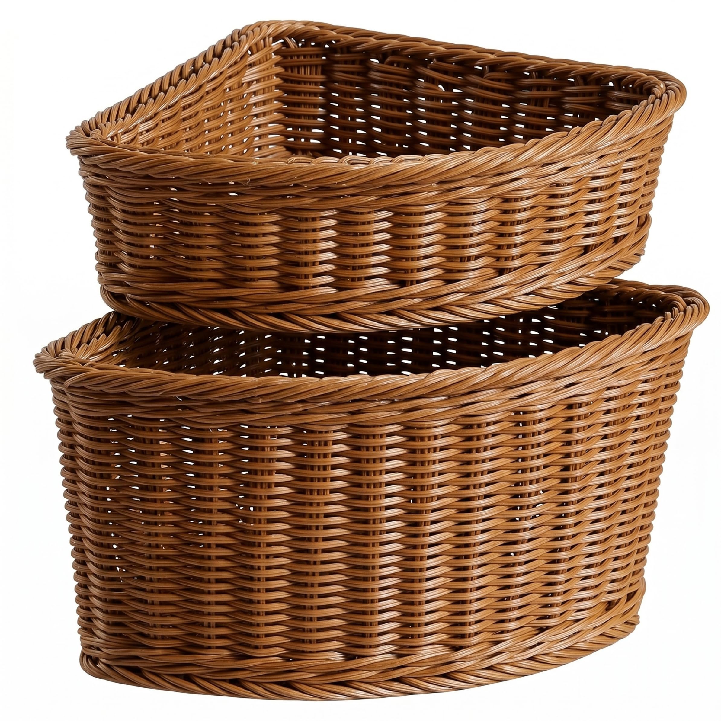 Bemonew Corner Storage Basket, 2PCS Wicker Storage Baskets For Shelves - Sturdy Triangle Basket With Iron Frame, Small & Large Sizes