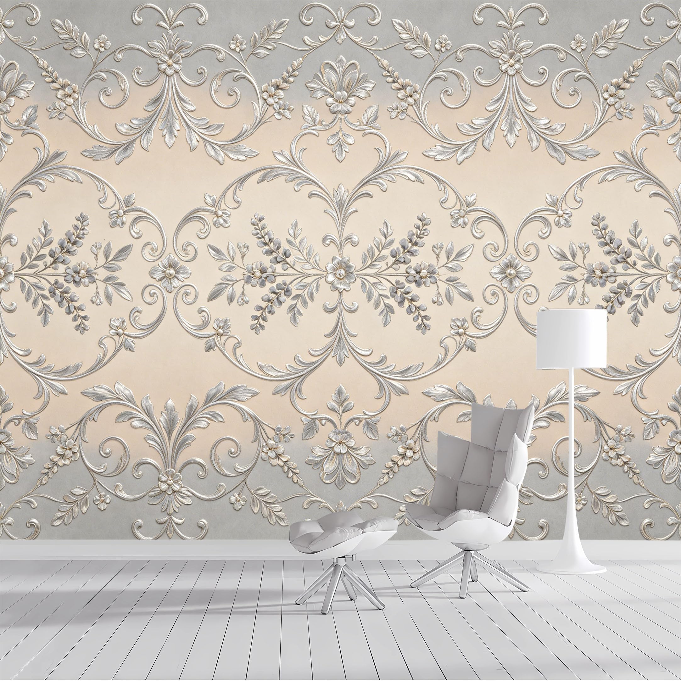 Custom Size Wall Mural European Classic Baroque Floral Relief Effect SelfAdhesive Wall Fabric Removable Peel and Stick Wallpaper Wall Decor for Living Room Bedroom Bathroom