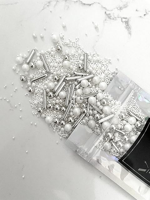Edible Luxe Pearl White & Silver Cake Sprinkles Luxury Mix 45g Cupcake Cake Decoration White Sprinkles Cake Sprinkles Mix