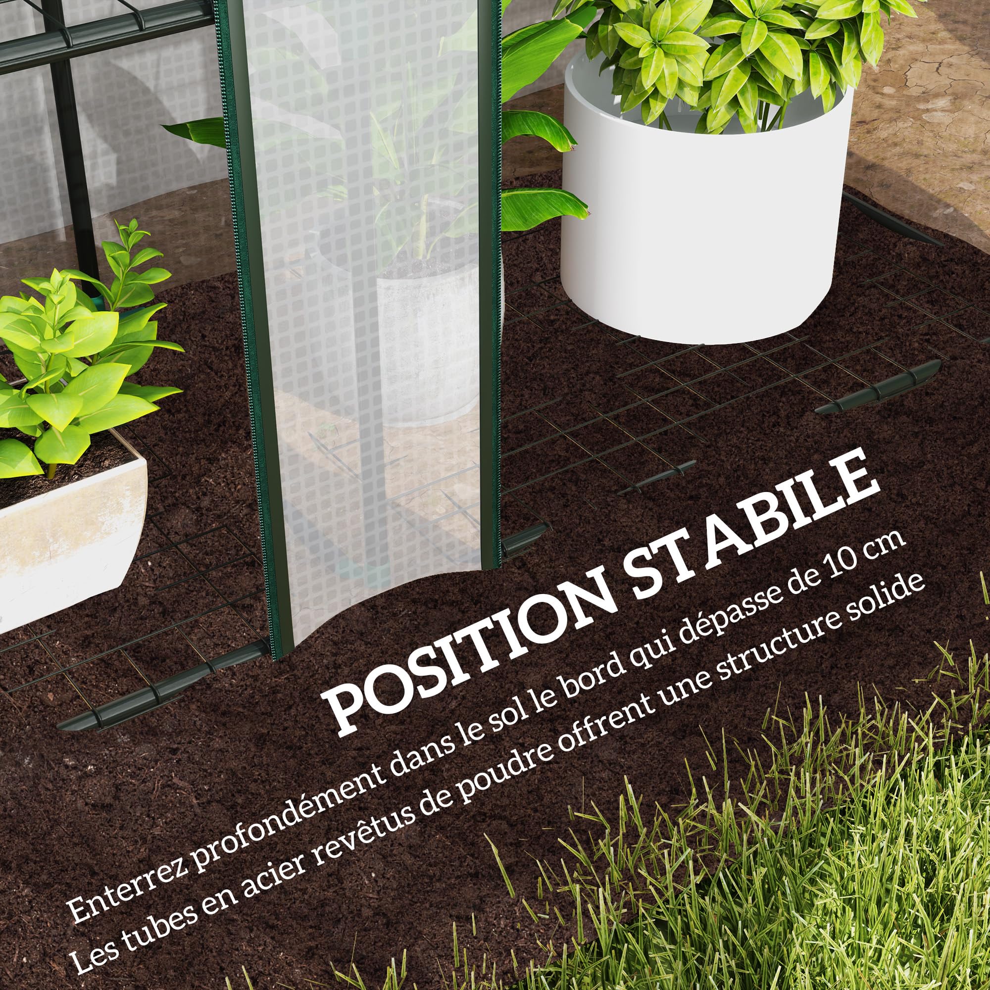 Outsunny Serre de Jardin PE avec étagères 3 Niveaux, Serre de Balcon, bâche renforcée 140 g/m², châssis en Acier, 2 Portes zippées enroulables pour légumes Plantes Fleurs 215x46x151cm Blanc