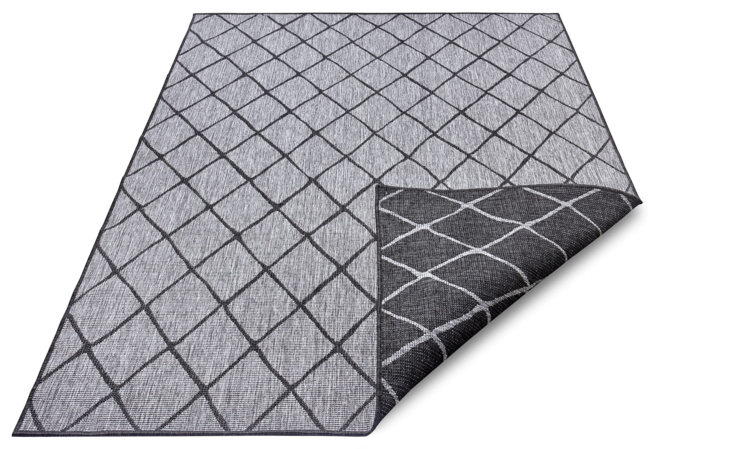 NORTHRUGS In- und Outdoor Teppich Malaga 120x170cm - Wendeteppich Wetterfest Modernes Geometrisches Muster für Balkon Terrasse Garten Wintergarten Küche Wohnzimmerteppich Wasserfest in Night Silver