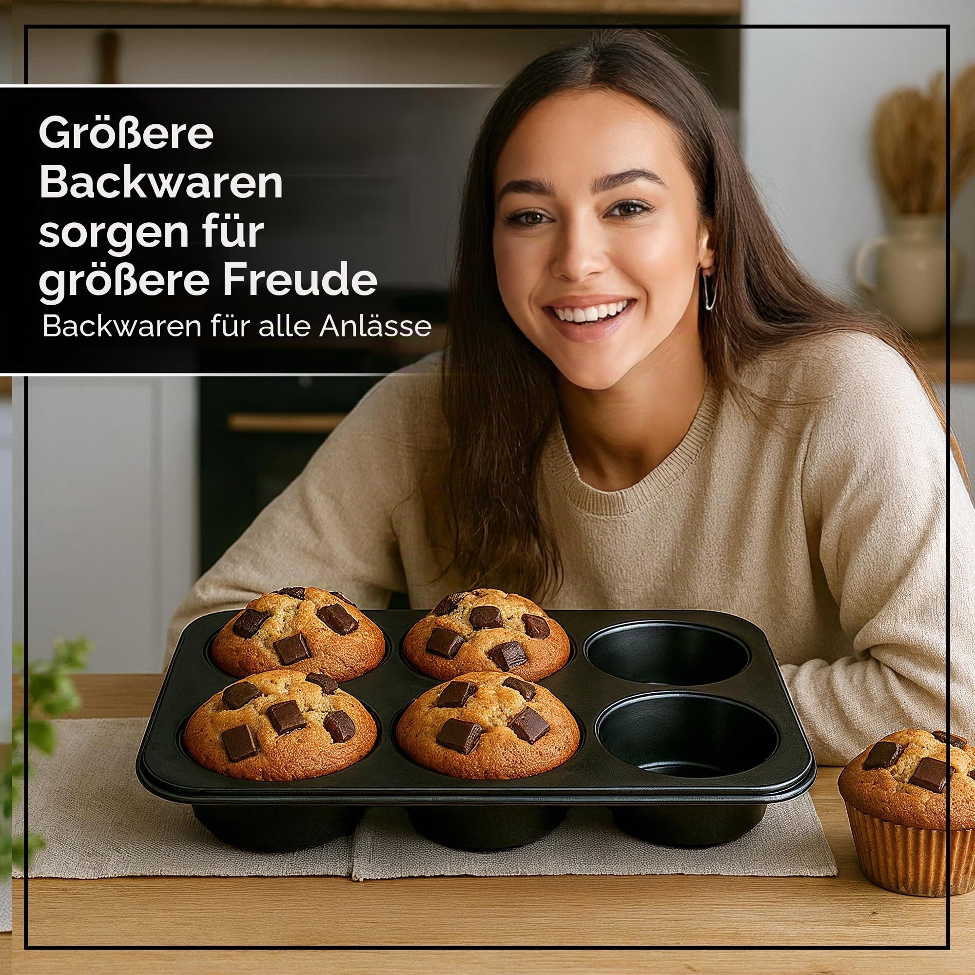 Wrenbury Jumbo Muffin-Form, 2er-Set - Antihaftbeschichtete große tiefe Muffin-Backform, 6 Mulden - Yorkshire-Pudding-Form - Riesige Cupcake-Form - PTFE-frei - 230°C ofenfest