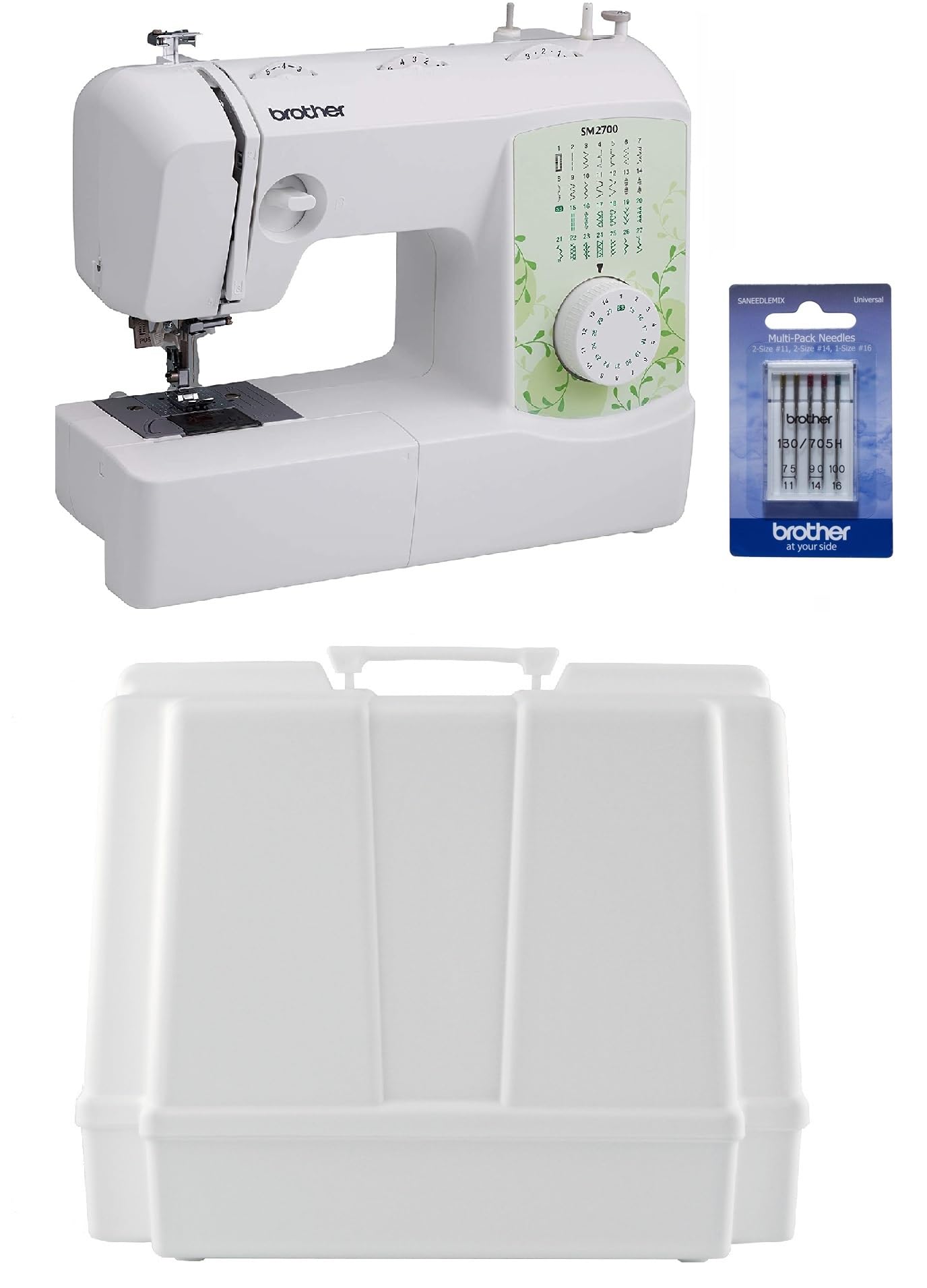 Brother SM2700 27-Stitch Free Arm Sewing Machine, Hard Plastic Storage and Carry Case and 5-Piece Sewing Machine Needles