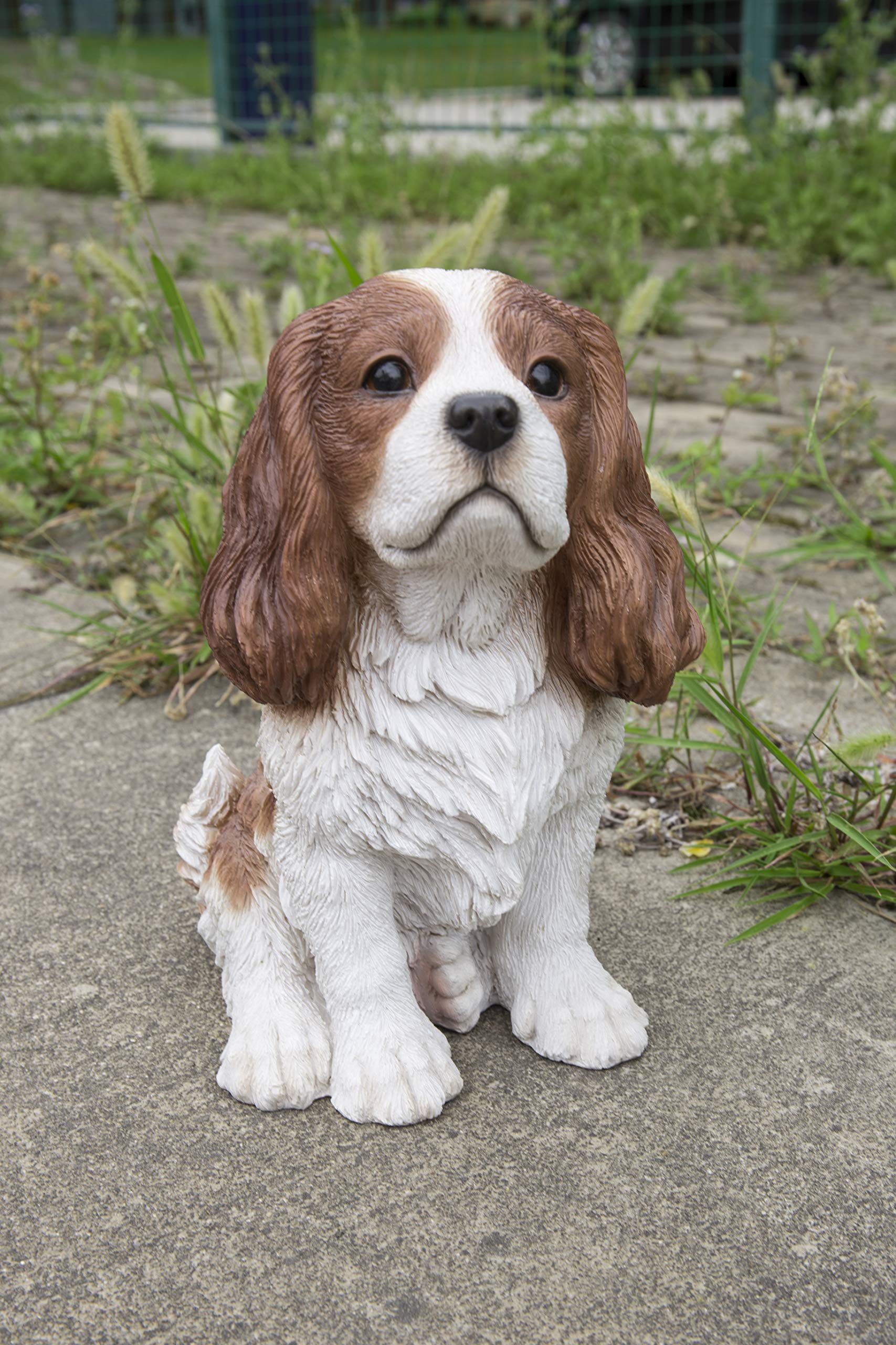 Hi-Line Gift 87803-C Kahverengi/Beyaz Kral Charles Spaniel Oturan Heykel