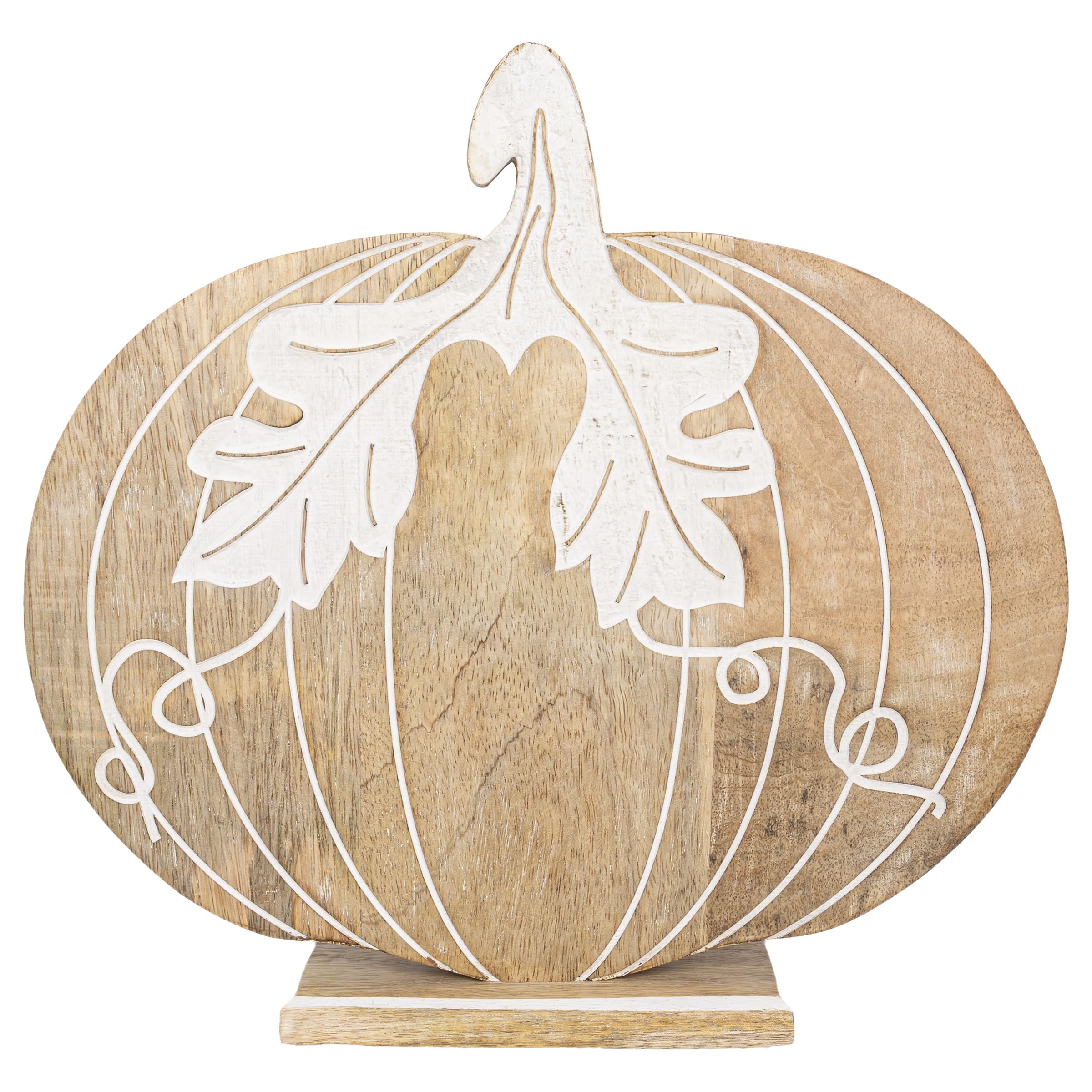 Boston International Fall Pumpkin Statue Tabletop Sculpture Thanksgiving Decorations for Home, 10.5" Small, Mango Wood Pedestal Pumpkin