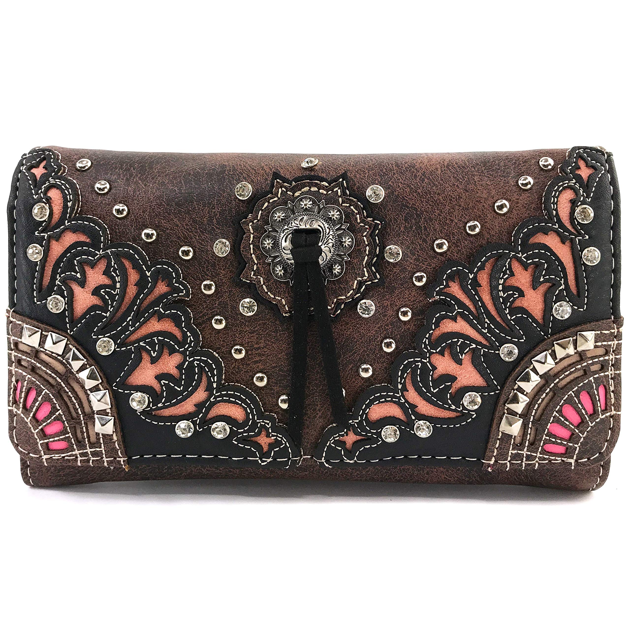 Zelris Autumn West Fringe Concho Women Crossbody Wrist Trifold Wallet