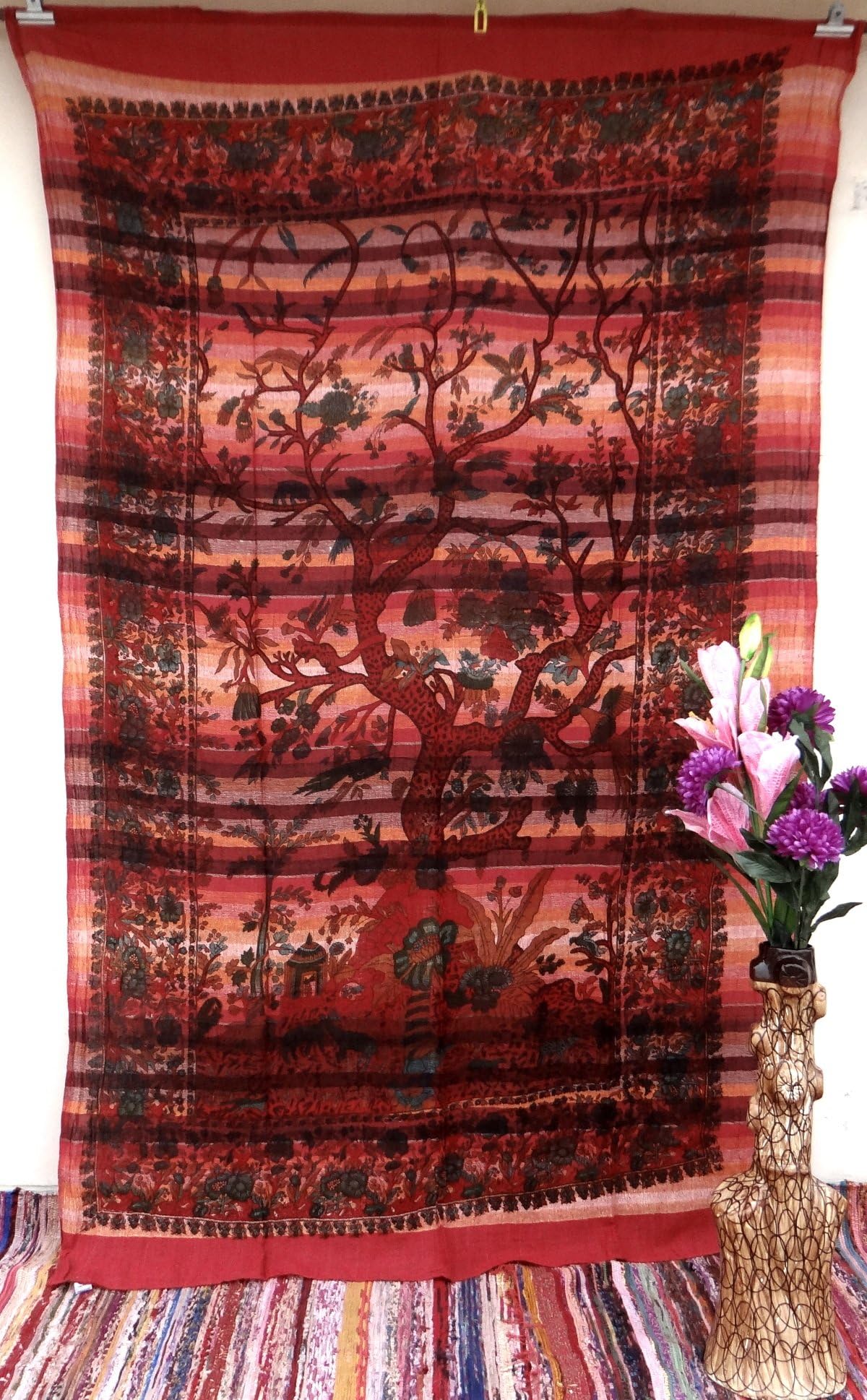 TheNanoDesigns Twin Red Tree of Life Tapestry Wall Hanging Decor Bedspread Hippie Wall Decal Bedspread Bedsheet