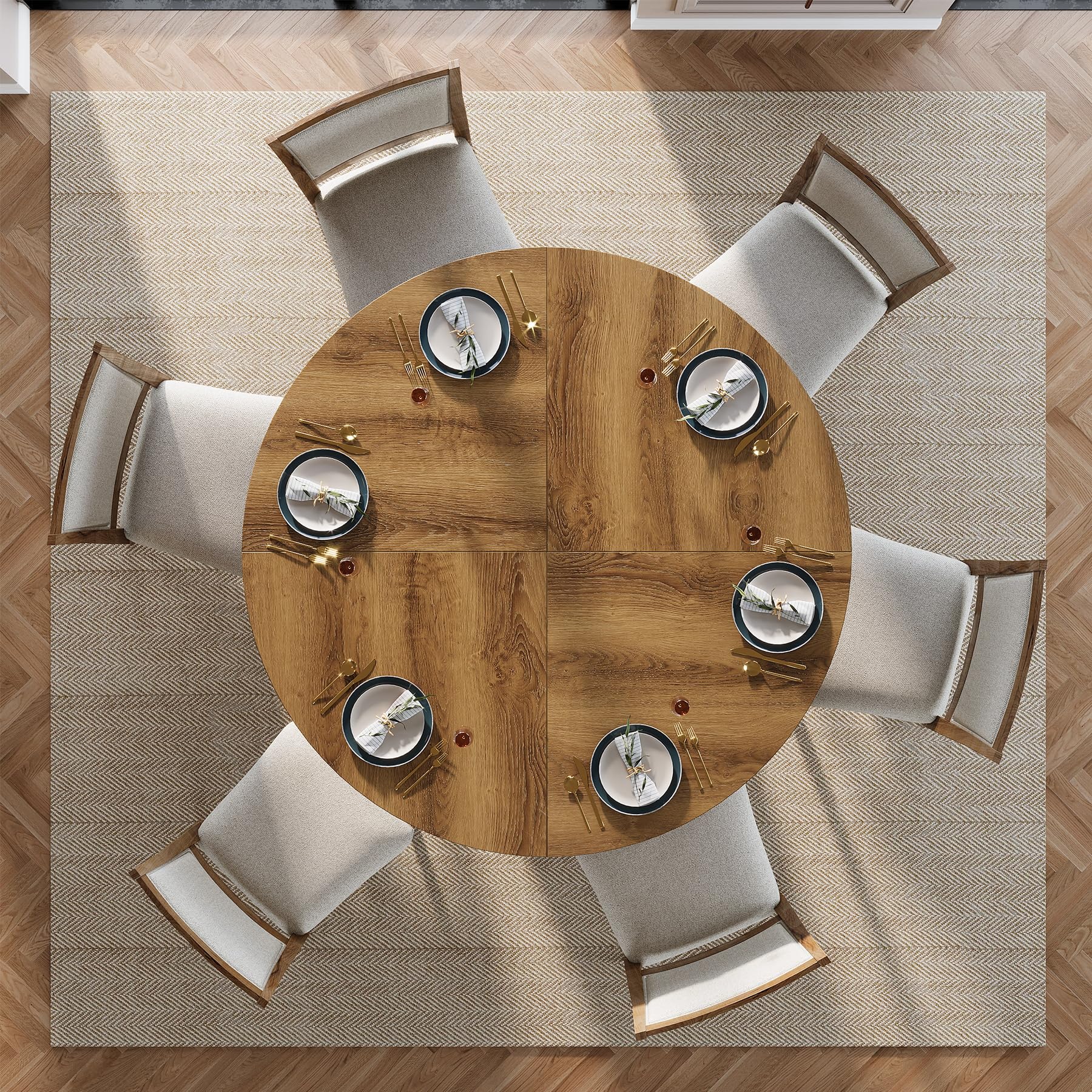 Tribesigns Mesa de Comedor Redonda de 120 cm para 4-6 Personas, Mesa de Cocina rústica de Madera con Base Acanalada para Comedor, Cocina o salón.