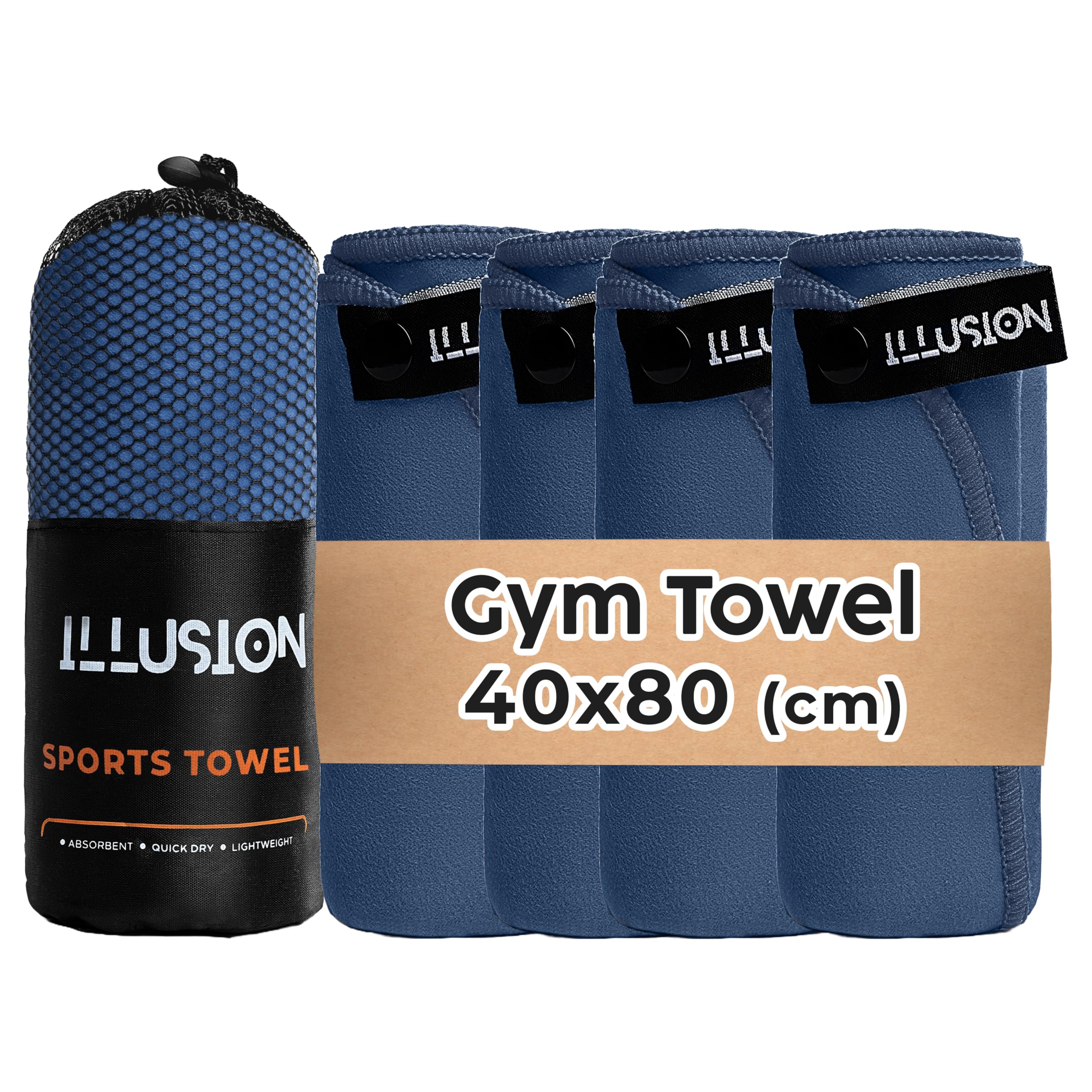 illusion Small Microfibre Gym Towel for Active Sports (40x80cm) - Lightweight Quick Dry Towel - Ideal for Cardio, Cycling, Strength Training, Yoga, and Running, Perfect for Athletes Training Outdoors