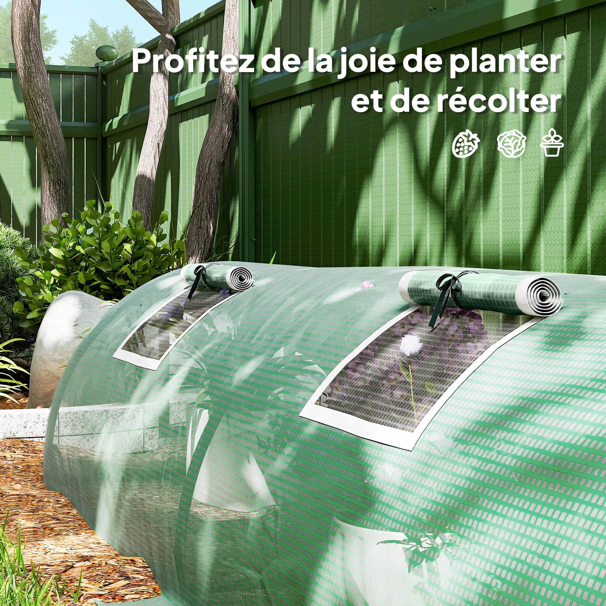 Outsunny Mini Serre de Jardin Mini Serre Tunnel à tomates 300 x 80 x 45 cm Acier PE Haute densité 140 g/m² Anti-UV 5 Portes en Filet enroulables Vert