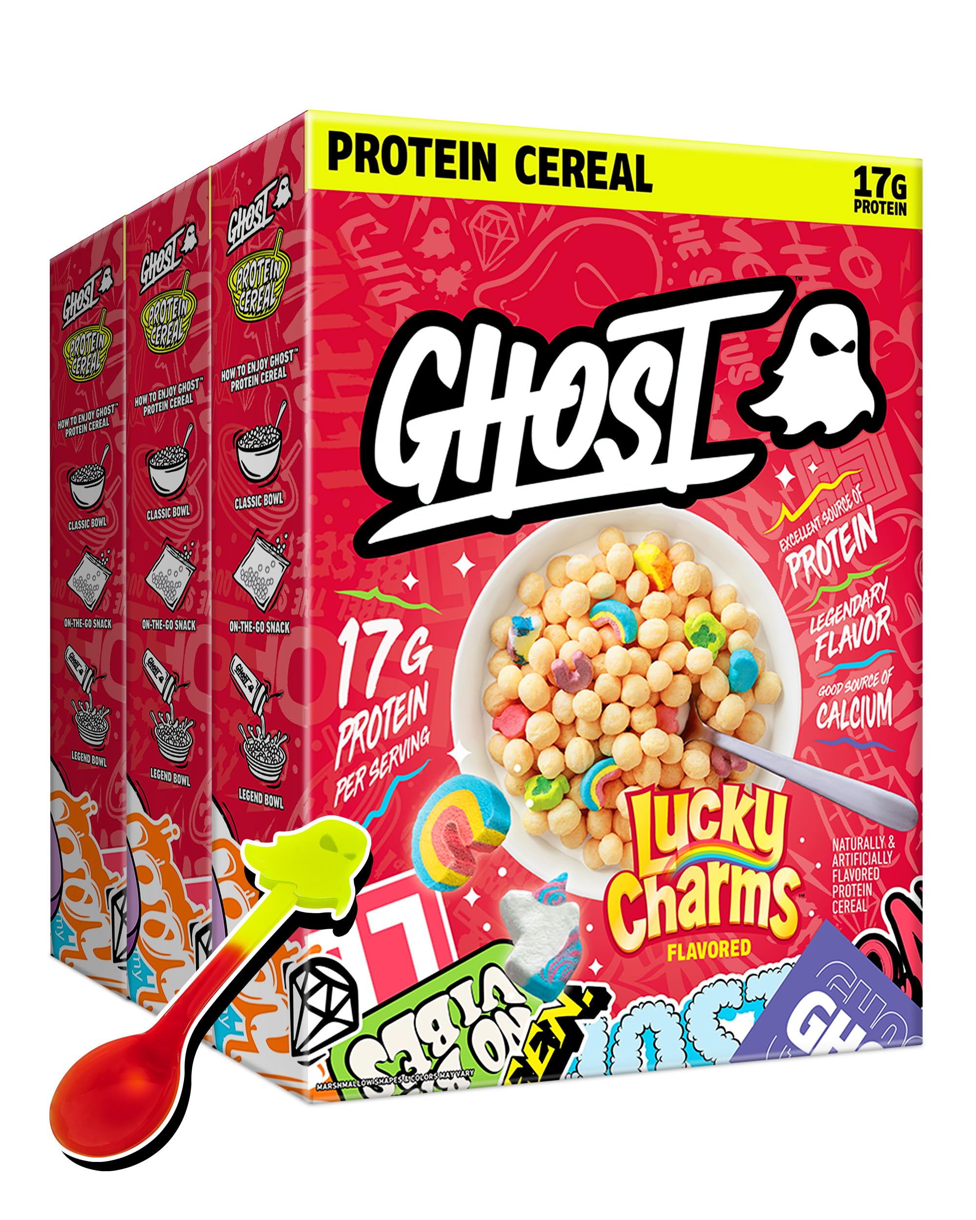 Protein Cereal, Lucky Charms Marshmallows (3-Pack) - 17G Protein, Good Source of Calcium - High-Protein Breakfast & Fitness Cereal, Post-Workout Gym Snack - Keto-Friendly - 9.4oz Box