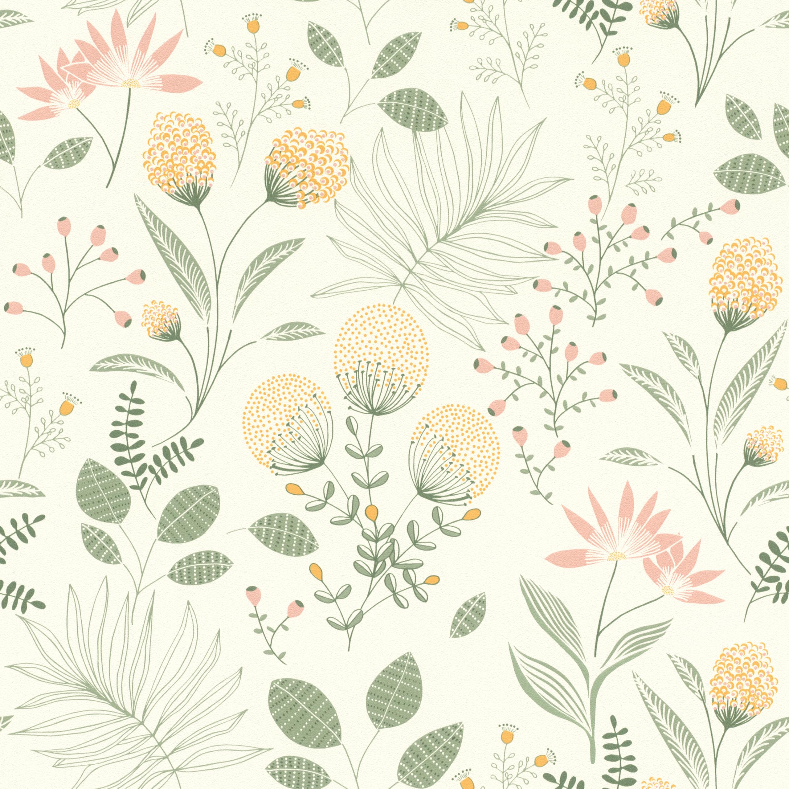 Rasch Green-Moss Green Non-Woven Wallpaper Filigree Flowers - Floral Vinyl Wallpaper Flowers In Beige Green For A Scandinavian Living Environment - Robust And Washable - 10.05 M X 0.53 M