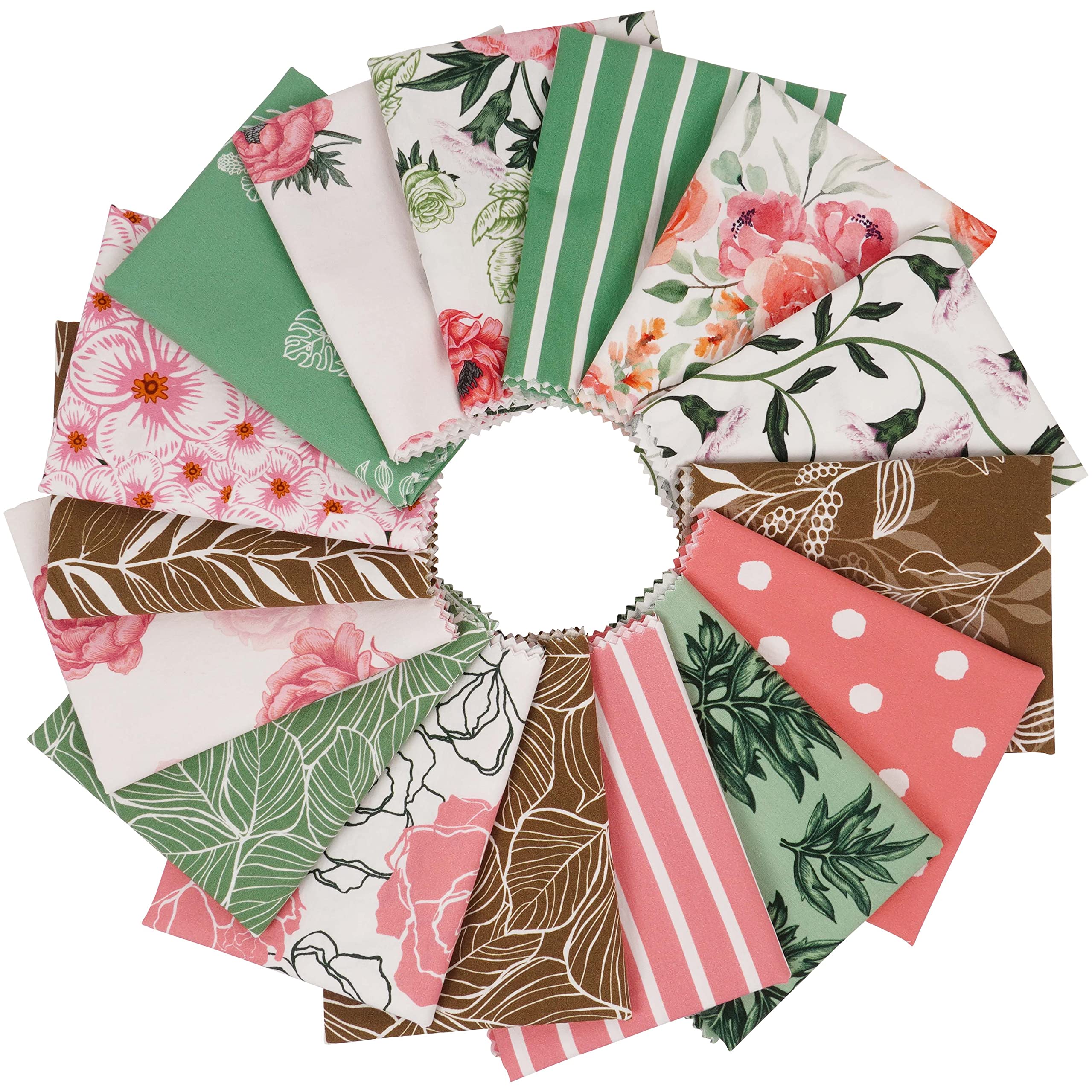 Soimoi 16 Pc Fat Quarter Bundle Floral with Geometrics Print 18"x 22" DIY Patchwork-100% Cotton Pre-Cut Quilting Fabric Pink & Green