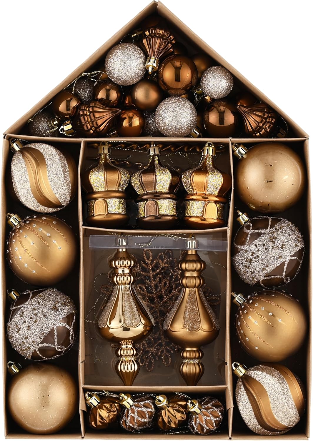 Valery Madelyn Christmas Tree Ornaments Set, 70ct Bronze Copper Gold Shatterproof Christmas Tree Decorations Bulk, Luxury Brown Hanging Ball Ornaments for Xmas Holiday Party Decor