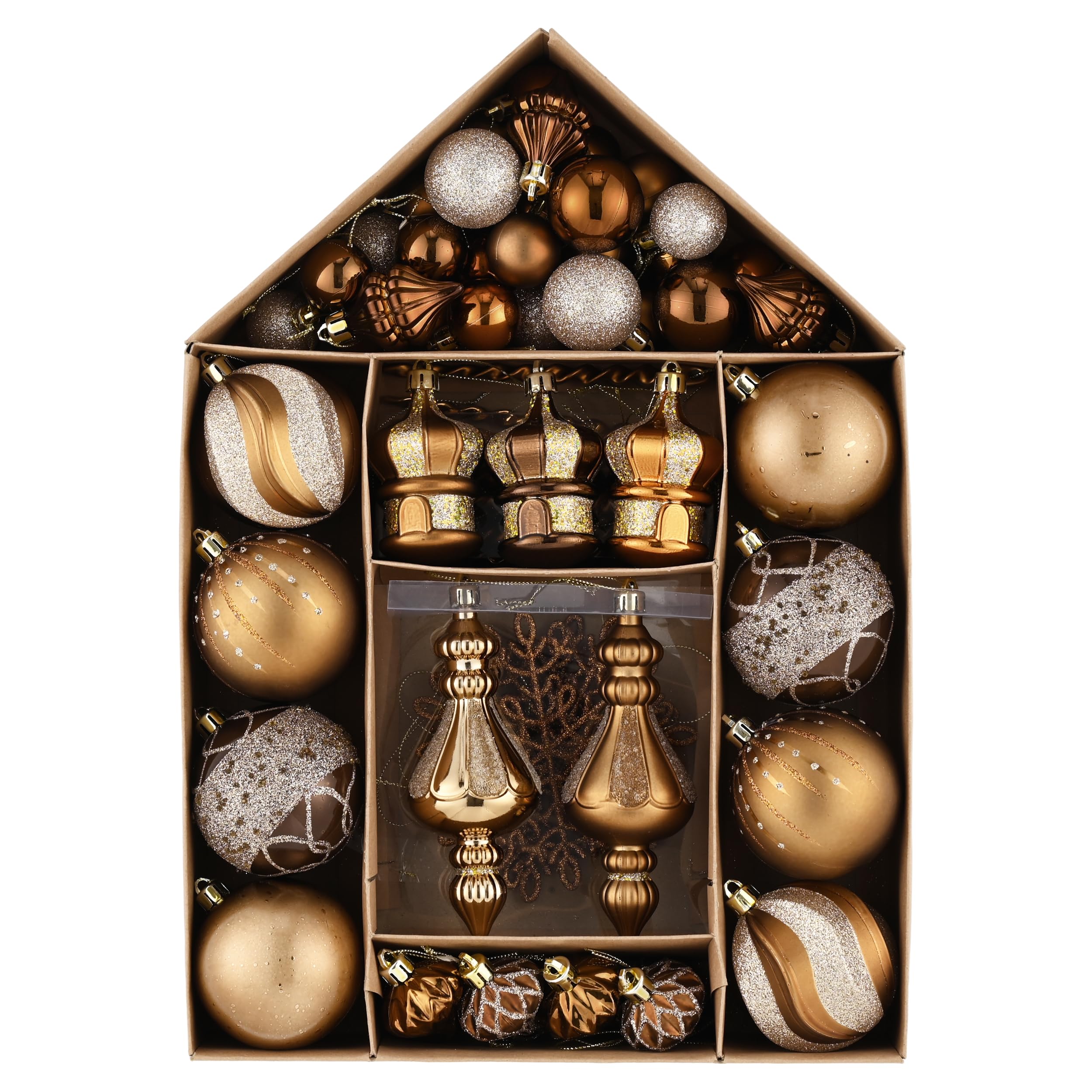 Valery Madelyn Christmas Tree Ornaments Set for Fall Decor, 70ct Bronze Copper Gold Shatterproof Christmas Tree Decorations Bulk, Luxury Brown Hanging Ball Ornaments for Thanksgiving Autumn Harvest