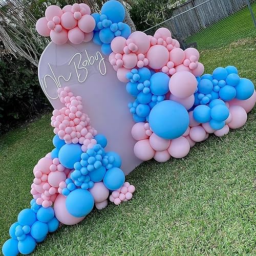 Miniatura 4 de Kit de arco de globos rosa y azul, 100 piezas de guirnalda de globos azul claro y rosa macarrón para revelación de género, globos de diferentes