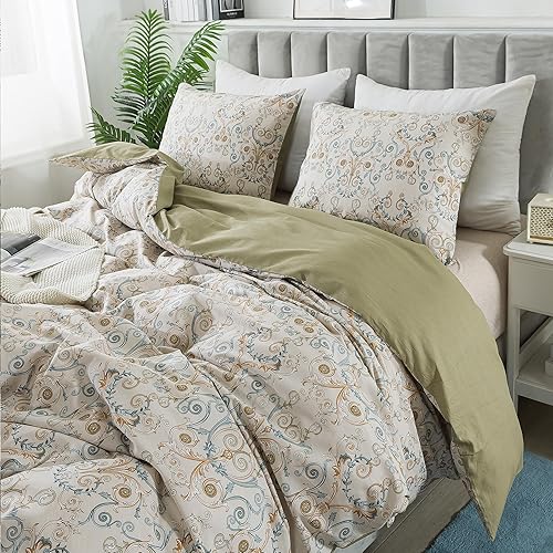 HoneiLife Juego de funda de edredón Dover tamaño Queen 100% algodón, cómodo, funda de edredón transpirable con cierre de cremallera y lazos en las