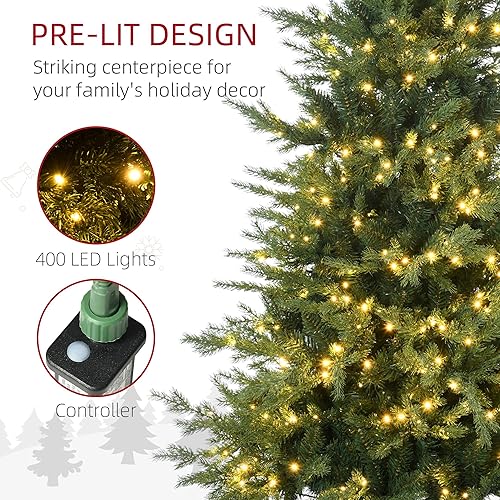 Miniatura 5 de HOMCOM Árbol de Navidad artificial preiluminado de 6 pies de alto con 2328 ramas, 400 luces LED blancas cálidas, apertura automática, 8 modos de luz