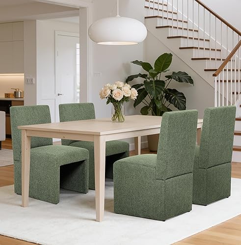 Miniatura 16 de Juego de 8 sillas de comedor tapizadas modernas para cocina y comedor, sillas de comedor de tela de lino con marco de madera, color gris