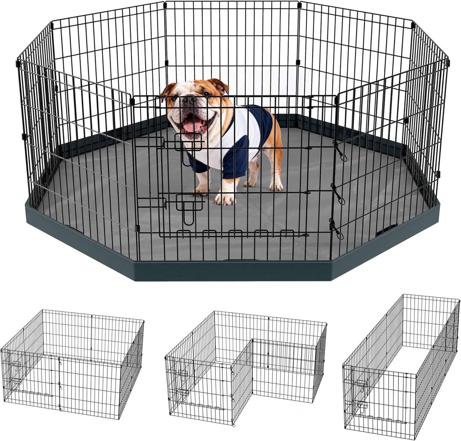 Dog Playpen, Foldable Metal Puppy Play Pen with Bottom Pad, 24x30in 8 Panels Dog Playpen with Door for Indoor Outdoor, Heavy-Duty Pet Exercise Fence for Small Medium Animals