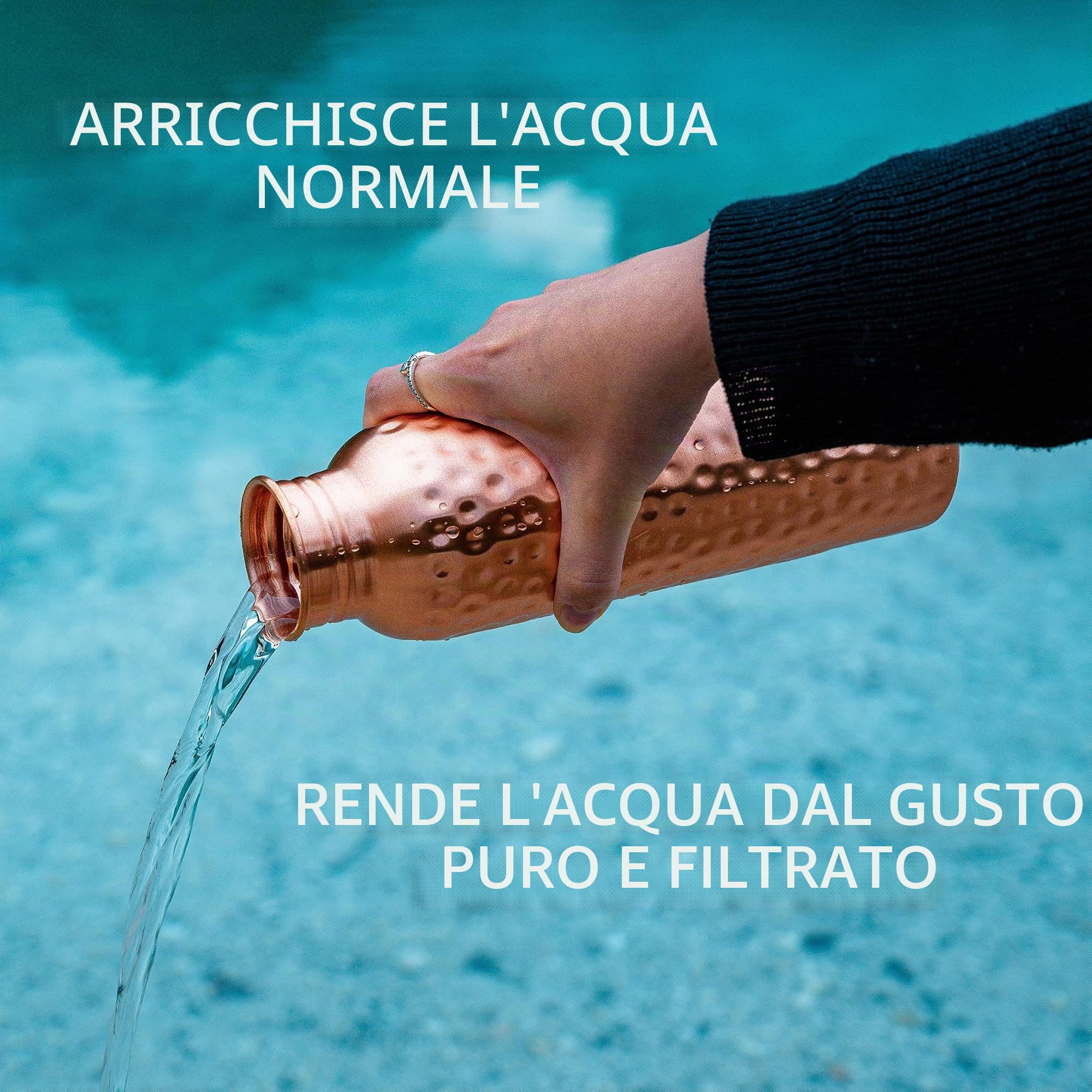 Kosdeg Martellato Bottiglia d’Acqua in Rame Extra Large 1 Litro – Contenitore Ayurvedico a Tenuta stagna – Bevi più Acqua, Riduci Il Consumo di Zuccheri E Godi di Salute Migliore