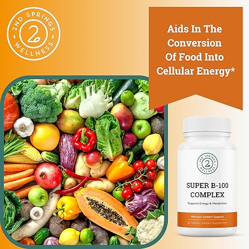 Miniatura 2 de Complejo Super B-100 - Complejo vitamínico B de alta potencia con B-6, B-12, folato, niacina, biotina, colina, inositol y PABA para energía,