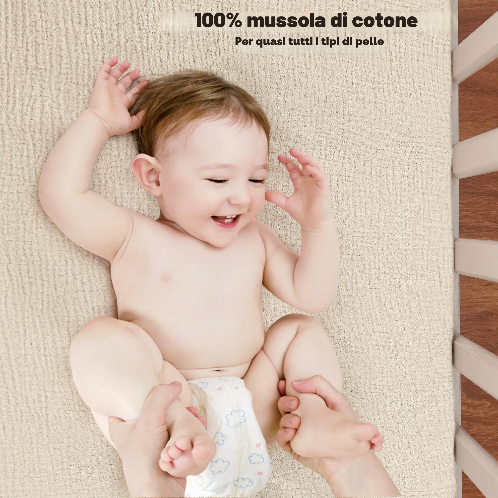 Susurration 100% Cotone Set di 2 Lenzuola Con Angoli per Cotone Bambini, Lenzuolo in Mussola di Lenzuolo per Lettino da Viaggio 60x120cm/70x140cm (Crema Star)
