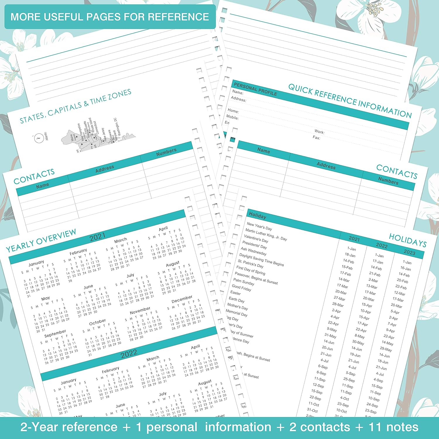 2021 Planner - Weekly & Monthly Planner with Tabs, 9.2" x 11.2", Jan 2021 - Dec 2021, Hardcover with Back Pocket + Thick Paper + Banded, Twin-Wire Binding - Teal Floral