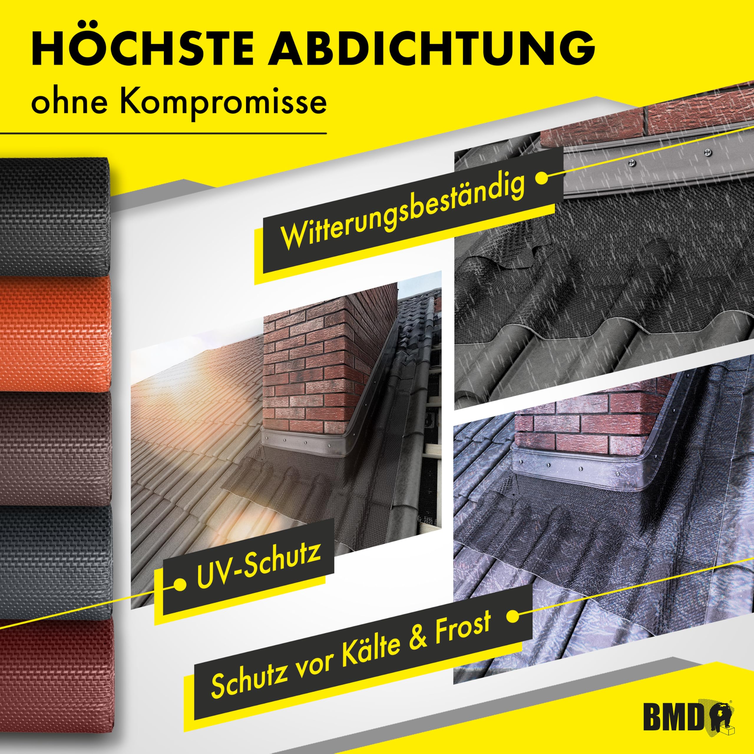 BMD Kaminanschlussband 3D | 5 Farben | 300 mm x 5 m | anthrazit RAL 7021 | Wandanschlussband | UV-beständig | Butylkleber selbstklebend | Schornstein | Dachfenster | Erker | Kamin | Dach | Wand