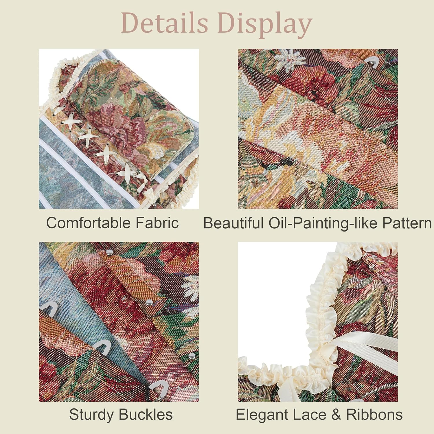 FGSS Women's Corset Top Bustier Renaissance - Vintage Lace Up Floral Print Corset Bodyshaper Boned Overbust - Image 3