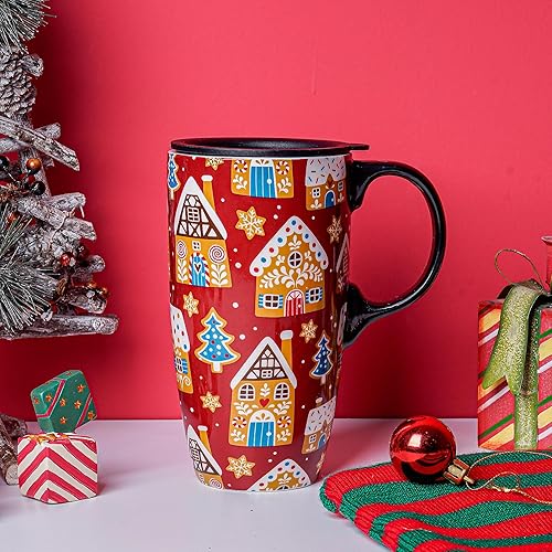 Miniatura 3 de Topadorn Taza de café de cerámica para regalo con tapa de 17 onzas, taza de té alta de porcelana con asa para el hogar y la oficina, taza con diseño