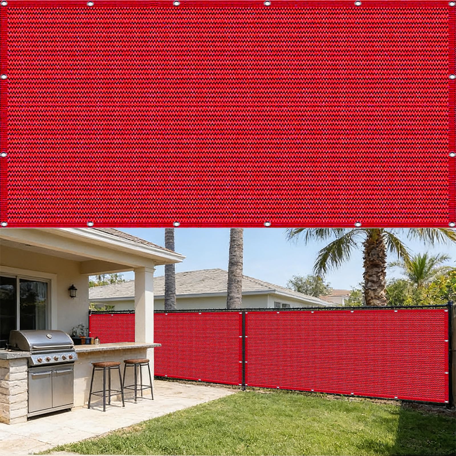 Cache balcon brise vue 73 x 400 cm résistant lavable rouge