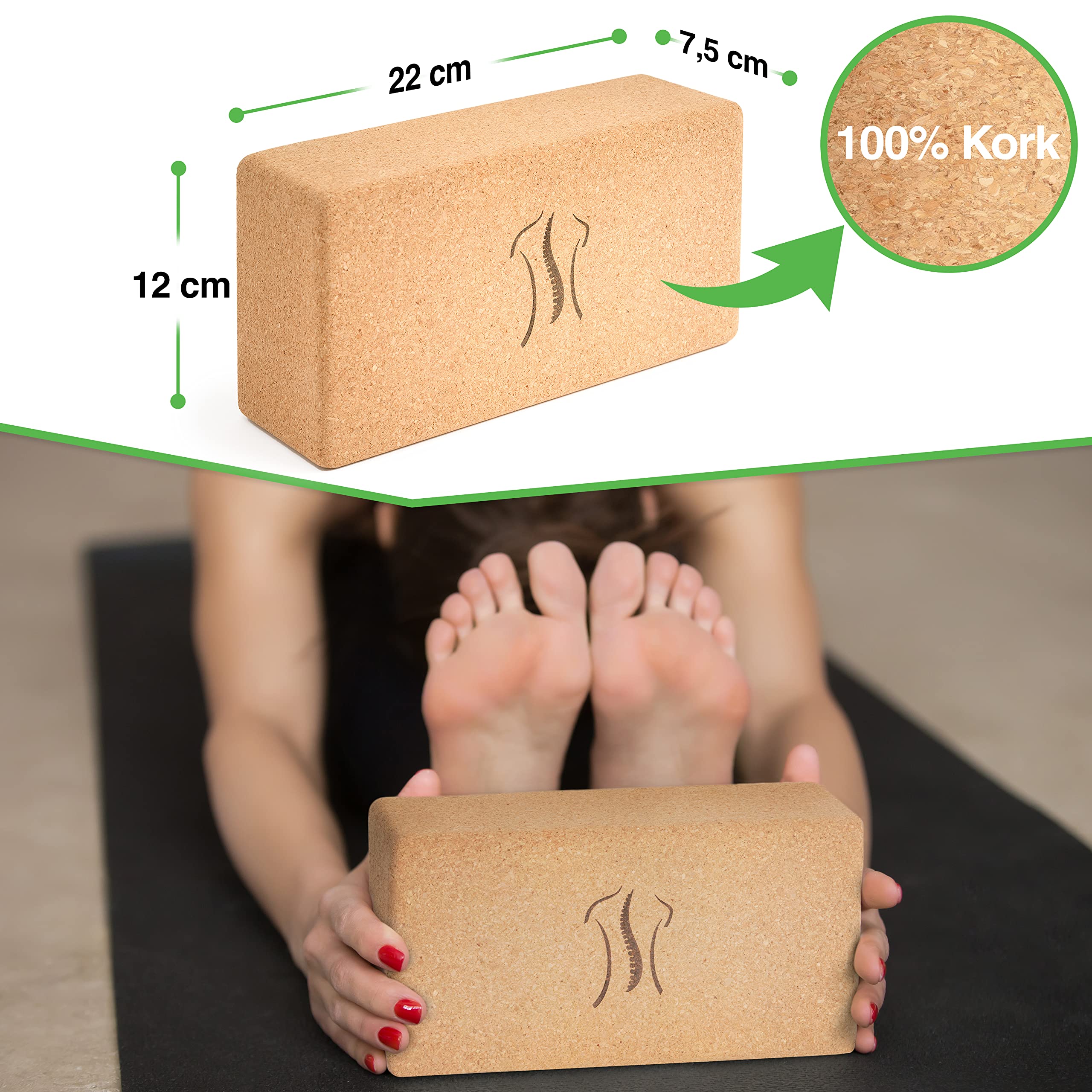 BACKLAXX® Yoga Block 2er-Set aus Kork | 100% nachhaltiger Yogablock | perfektes Yoga Zubehör | 2 Yogablöcke inkl. Anwendungsvideos | Yogablock 2er-Set | Pilates Block