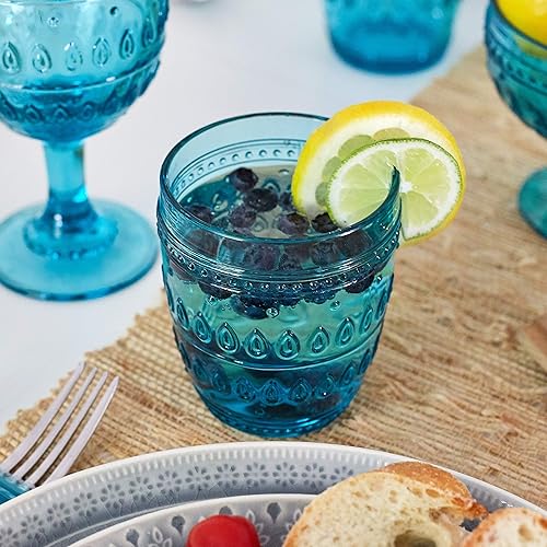 Miniatura 2 de Euro Ceramica GL-FZ81176TQ Fez Collection - Juego de 4 vasos y cristalería diseño de mandala 120 fl oz color turquesa