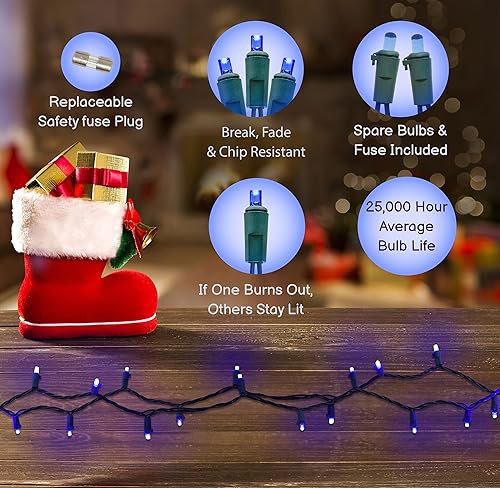 Miniatura 3 de Holiday Essence Juego de mini luces LED azules de Navidad, 60 0.197 in, luces azules conmemorativas del 4 de julio, cable verde, para decoración de