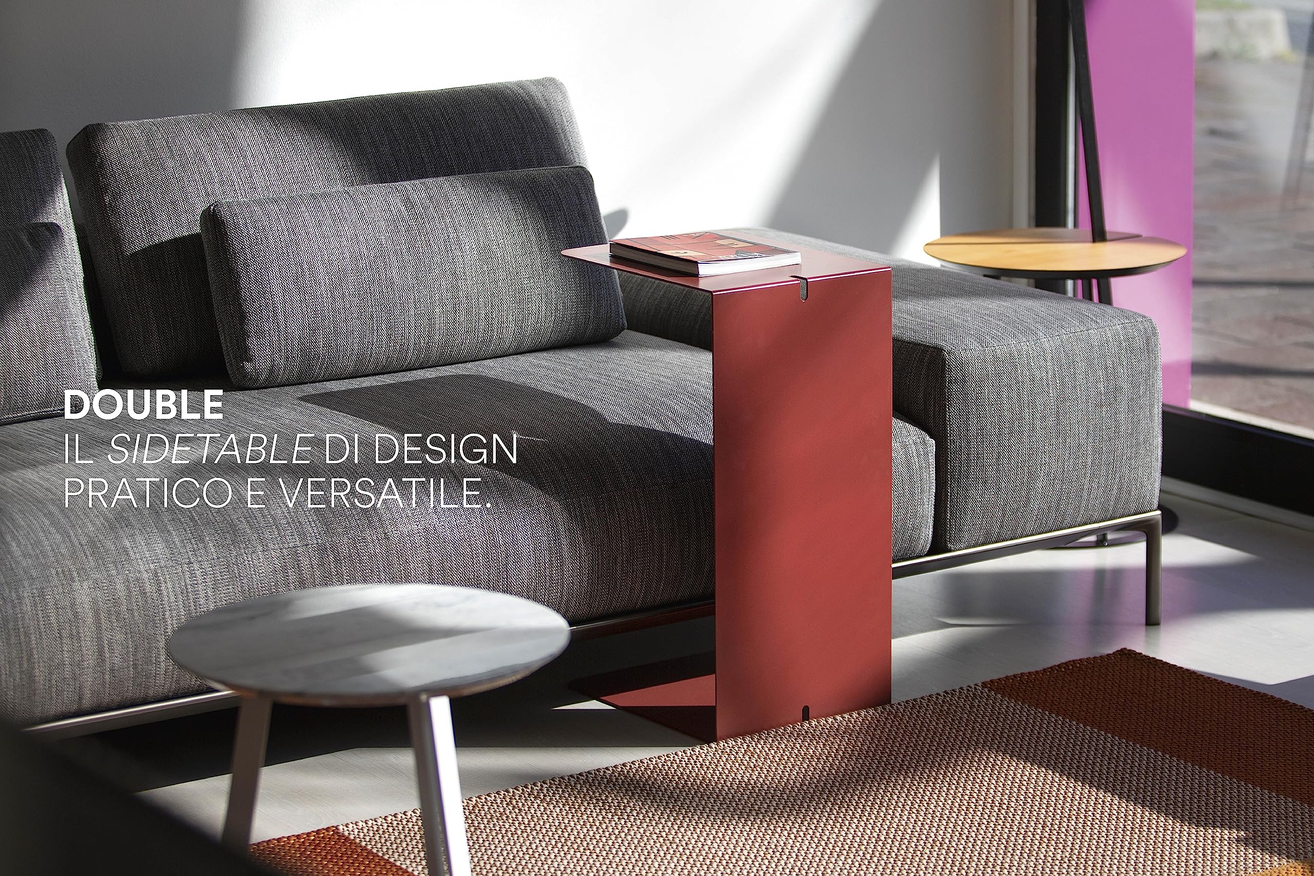 Tavolino Laterale da Divano in Metallo - Tavolino Salotto Moderno, Design Minimal, Tavolino da letto per pc, Sidetable da lavoro, Made in Italy, dimensioni 38x62x30 cm (Rosso Terracotta)