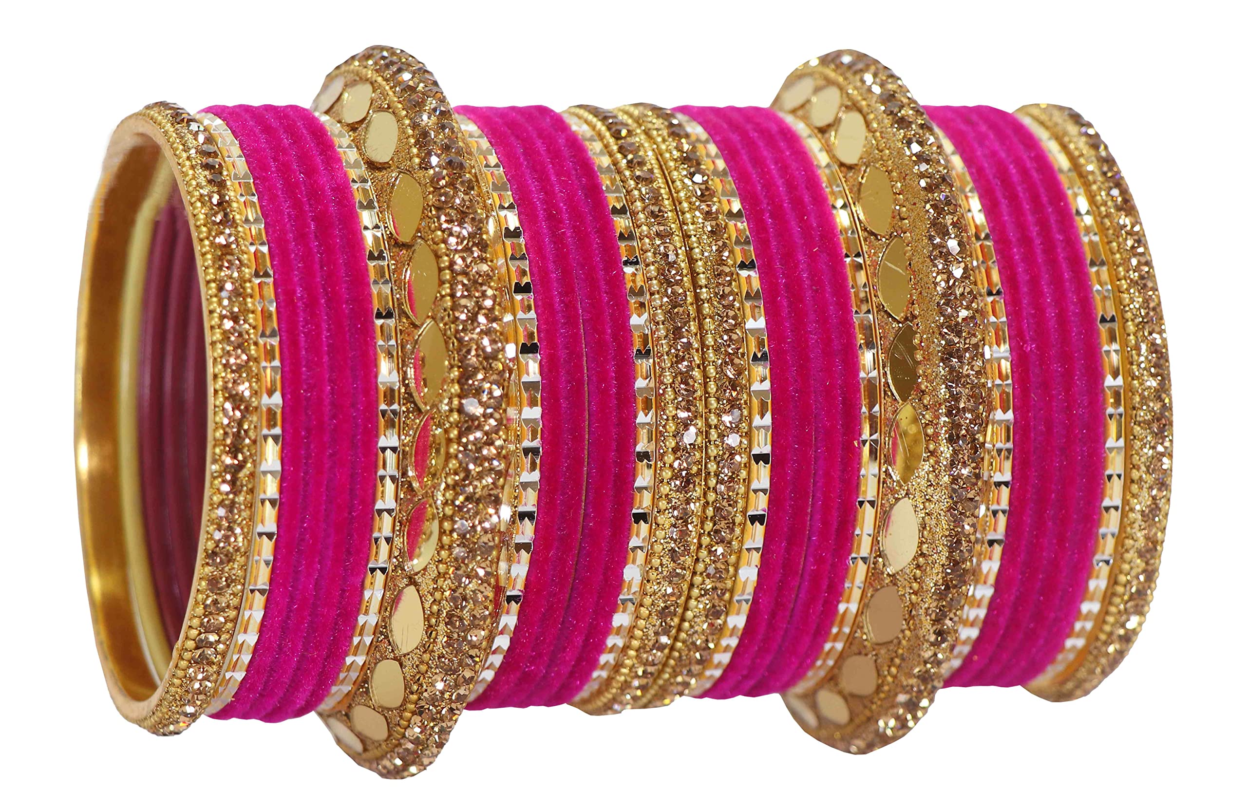 NMII Premium Gold Metal Chuda Set For Women and Girls | Zircon Stone, Pearls & Velvet Worked | Latkan Chuda Set For Bridal | Womens Bangles | Traditional Bangles Set For Women-(Chuda76-Magenta-2.6) (B09JM3QY5S) Amazon Price History, Amazon Price Tracker