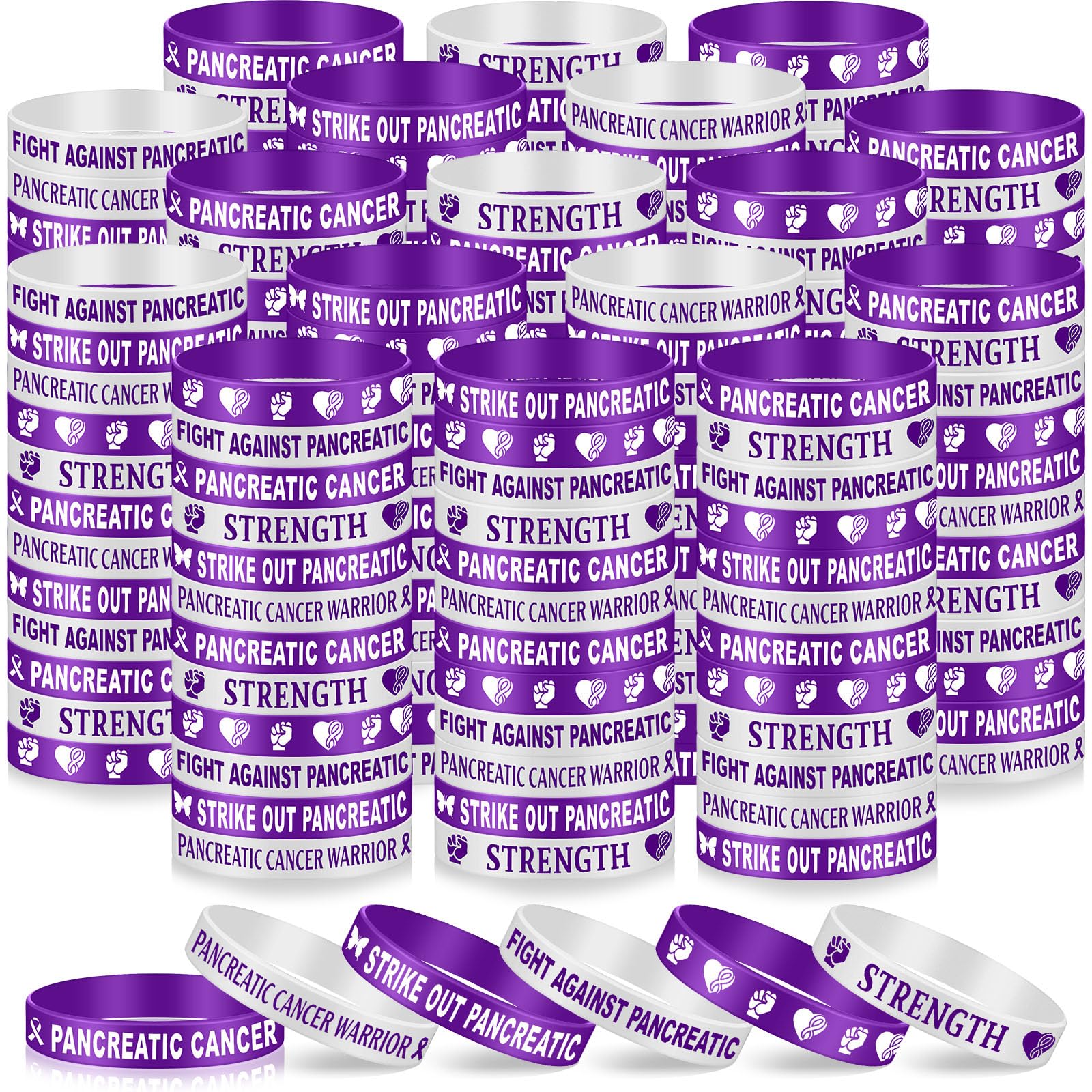 Landical 120 Pcs Pancreatic Cancer Awareness Silicone Bracelets for Event