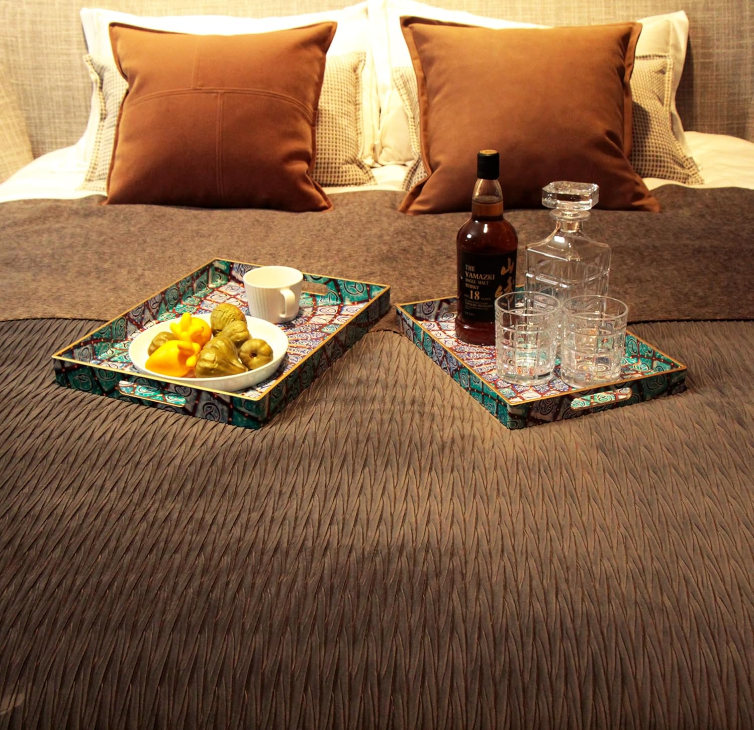 Serving Trays Set of 2, Decorative Plastic Serving Trays with Handles, Party Tray for Food, Coffee Table, Ottoman, Bathroom, and Living Room (Blue Bohemian) - Image 4