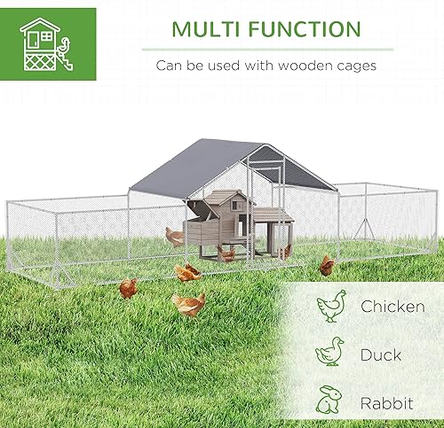 Vista 39 de PawHut Gallinero grande de metal para gallineros con cubierta impermeable y anti-UV, en forma de cúpula en forma de jaula para gallineros para uso